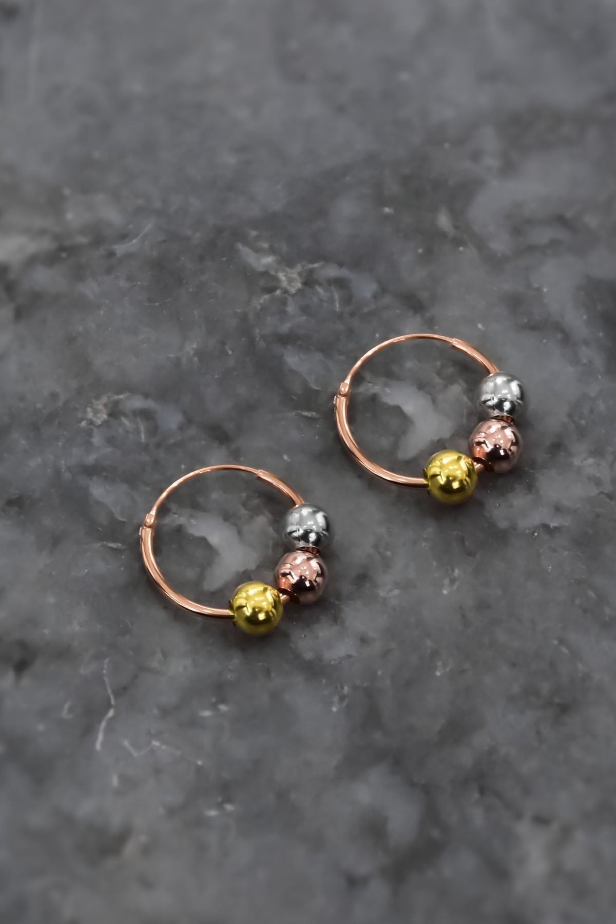 925 Ayar Gümüş Rose Kaplama Üç Renk Toplu Halka Küpe