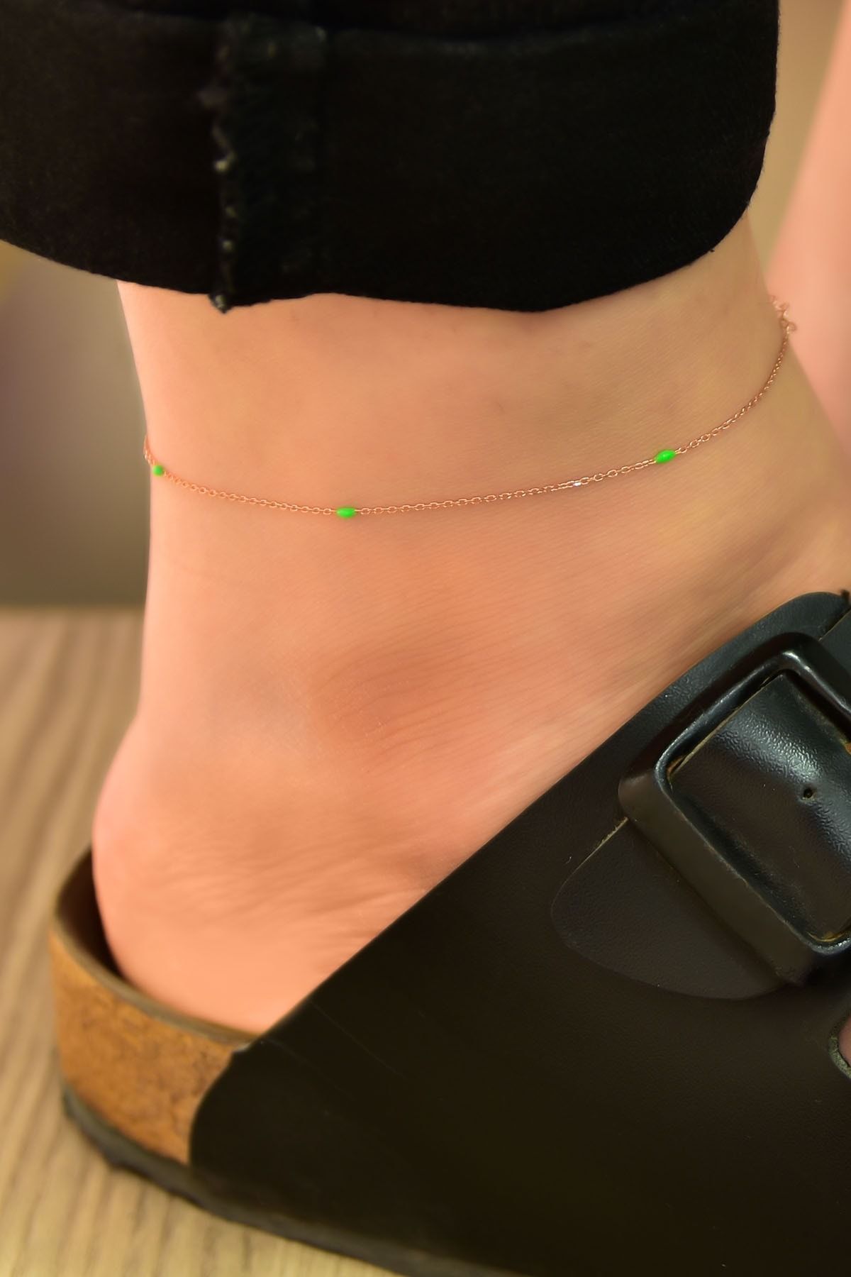 925 Ayar Gümüş Rose Kaplama Yeşil Mineli Halhal