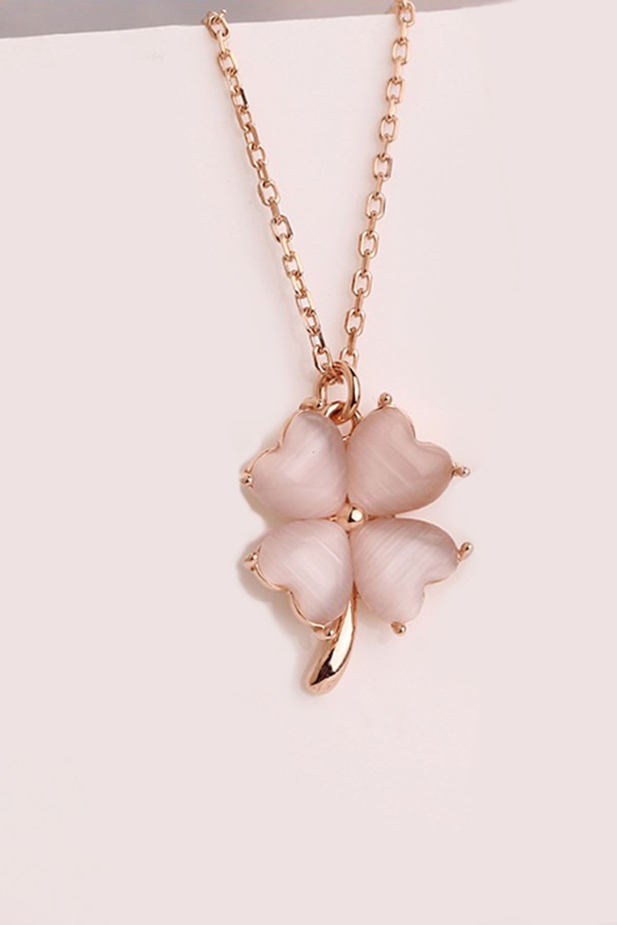 925 Ayar Gümüş Rose Kaplama Yonca Kadın Kolye