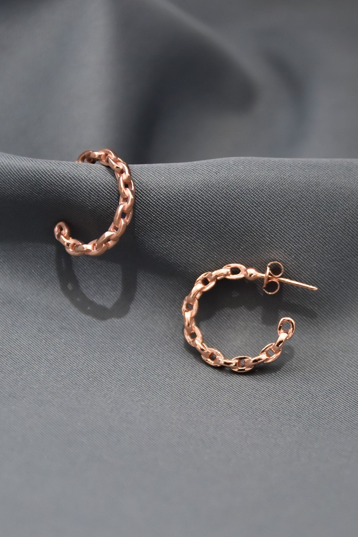 925 Ayar Gümüş Rose Kaplama Zincir Halka Küpe