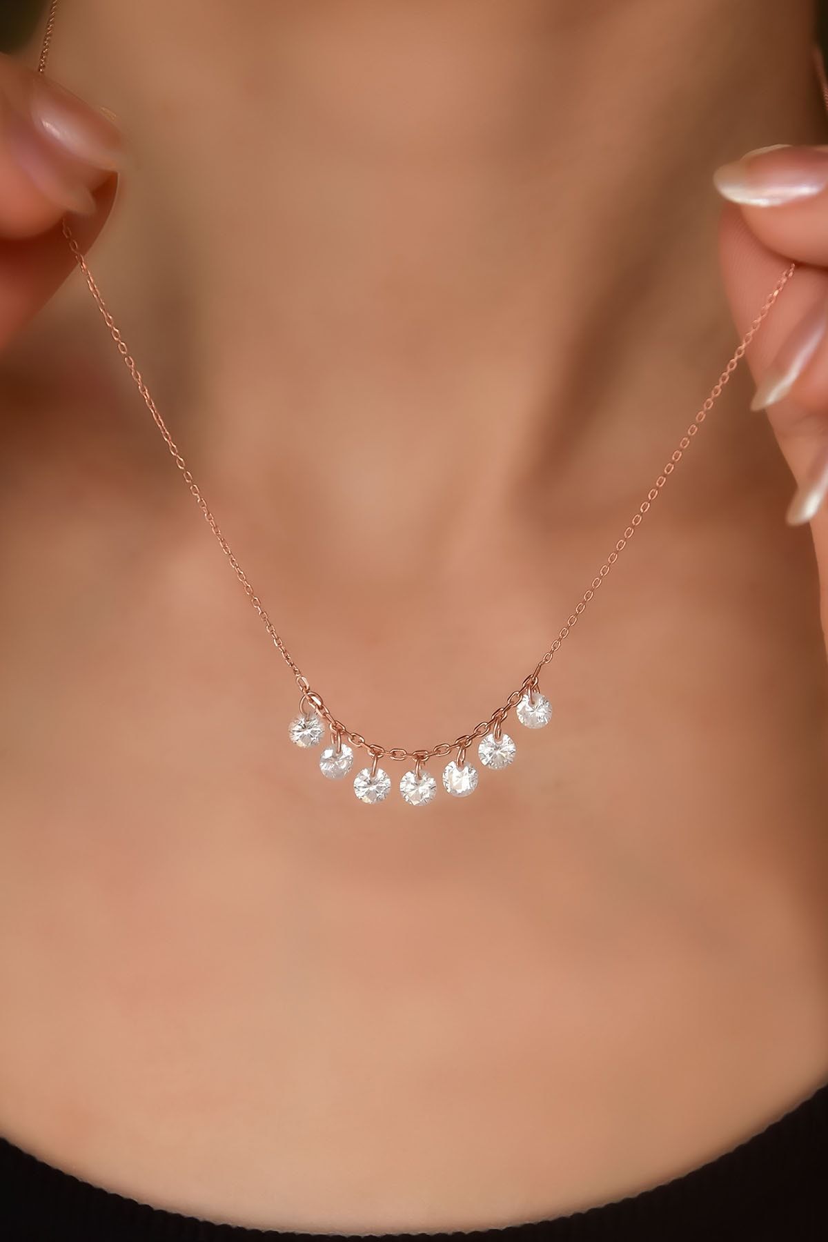 925 Ayar Gümüş Rose Kaplama Zirkon Taşlı Shakira Kolye