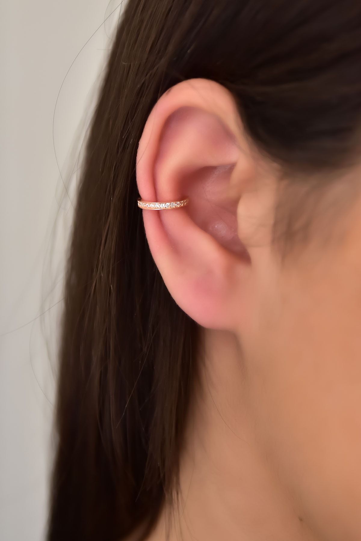 925 Ayar Gümüş Rose Kaplama Zirkon Taşlı Tamtur Kıkırdak Küpe