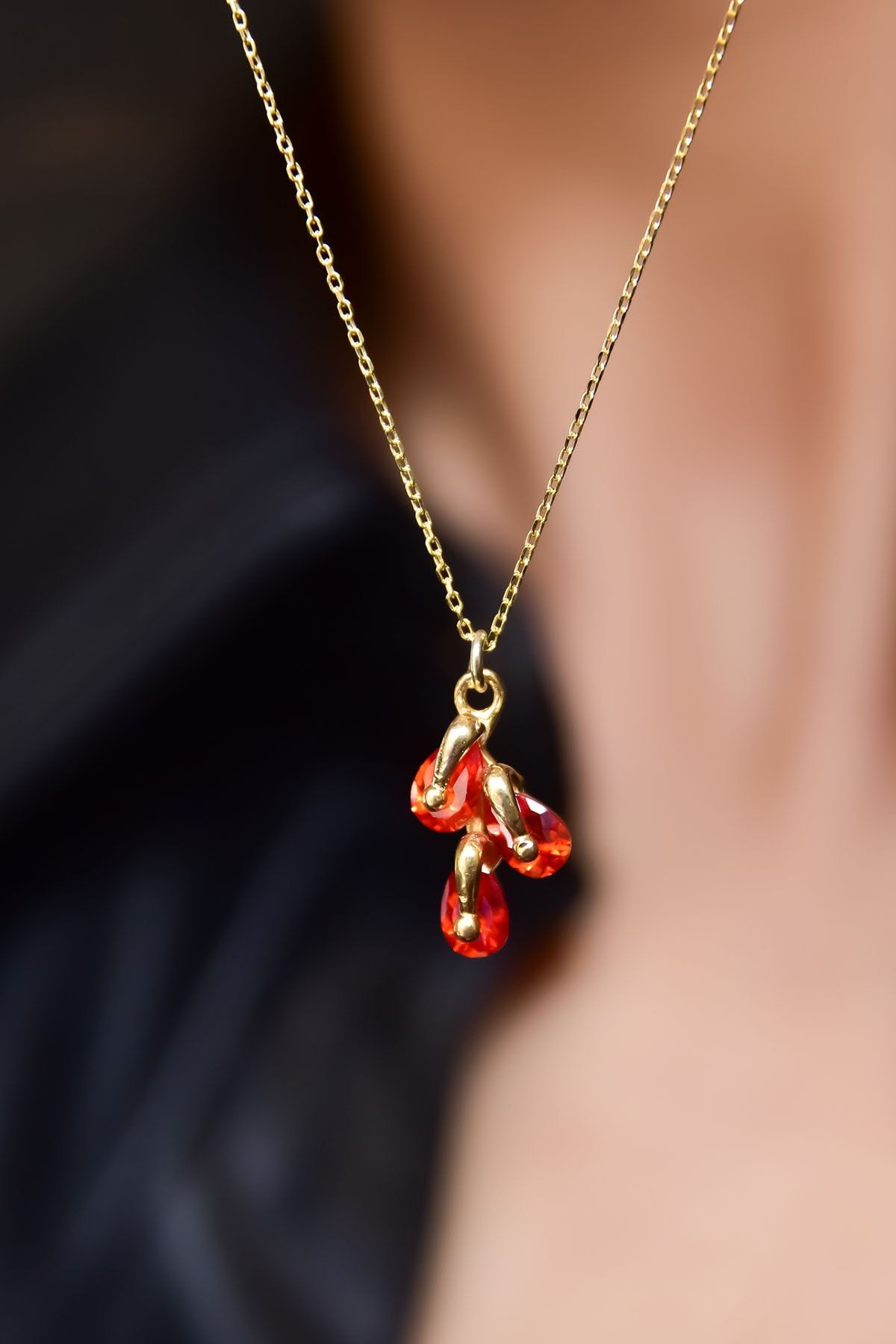 925 Ayar Gümüş.Rose,Rodaj,Gold.Doğum Ayı Kolye.12 Doğum Taşlı Kübik Drop Kolye.