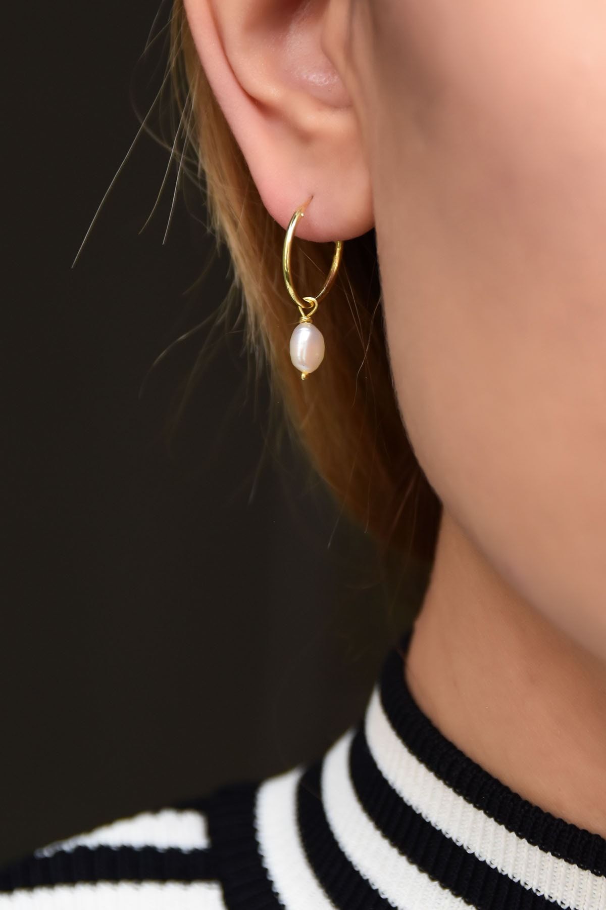 925 Ayar Gümüş.Rose.Rodaj.Gold. Inci Küpe. Halka Küpe.