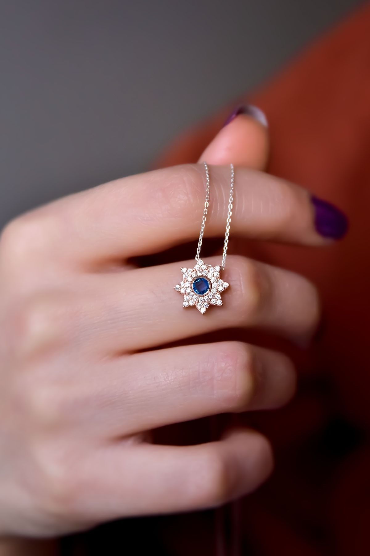 925 Ayar Gümüş Rose-rodyum Kaplama Doğum Taşlı Montür Güneş Kolye