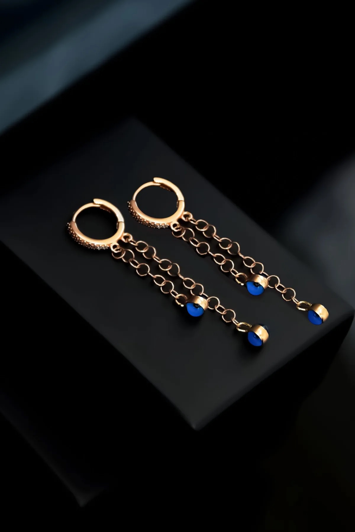 925 Ayar Gümüş Rose Zirkon Taşlı Halka Cam Göz Sallantılı Küpe