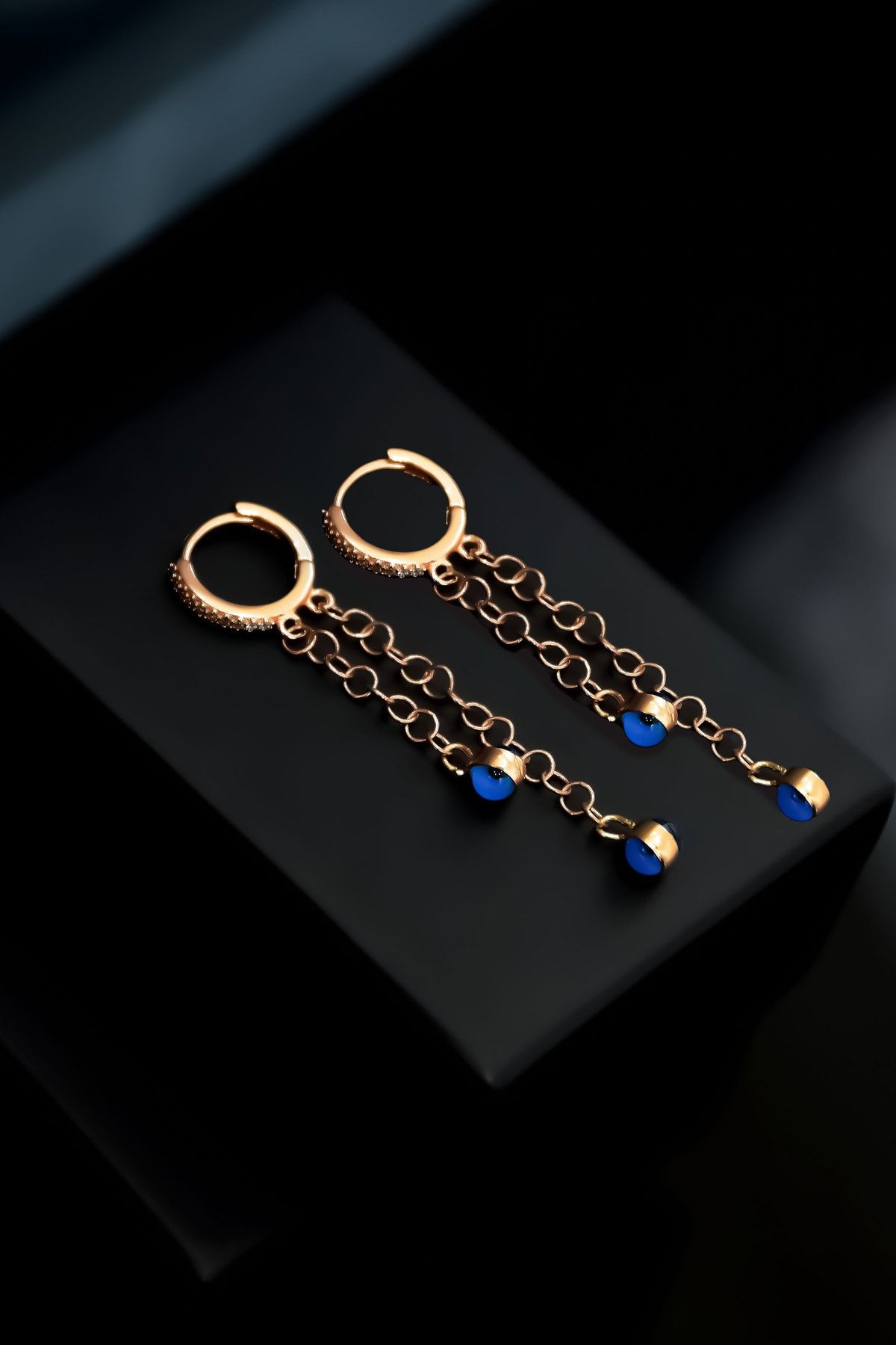 925 Ayar Gümüş Rose Zirkon Taşlı Halka Cam Göz Sallantılı Küpe