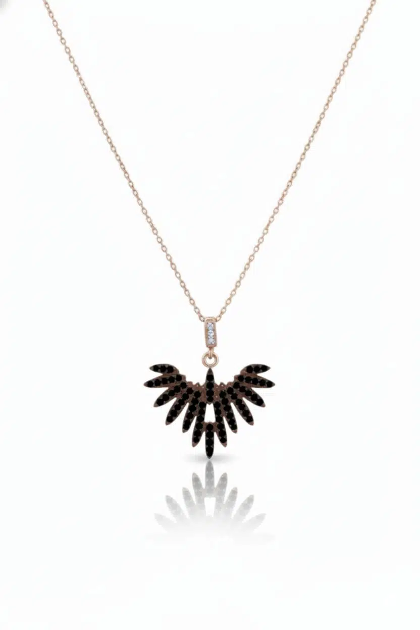 925 Ayar Gümüş Rubi Anka Kanat Kolye.rose.gold.rodaj