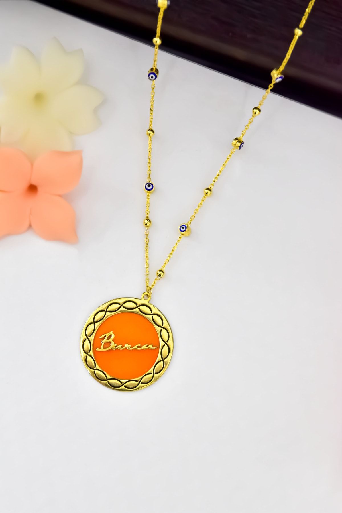 925 Ayar Gümüş Rüya Serisi Cam Boyalı Sonsuzluk Desenli Isimli Mineli Nazar Zincirli Kolye