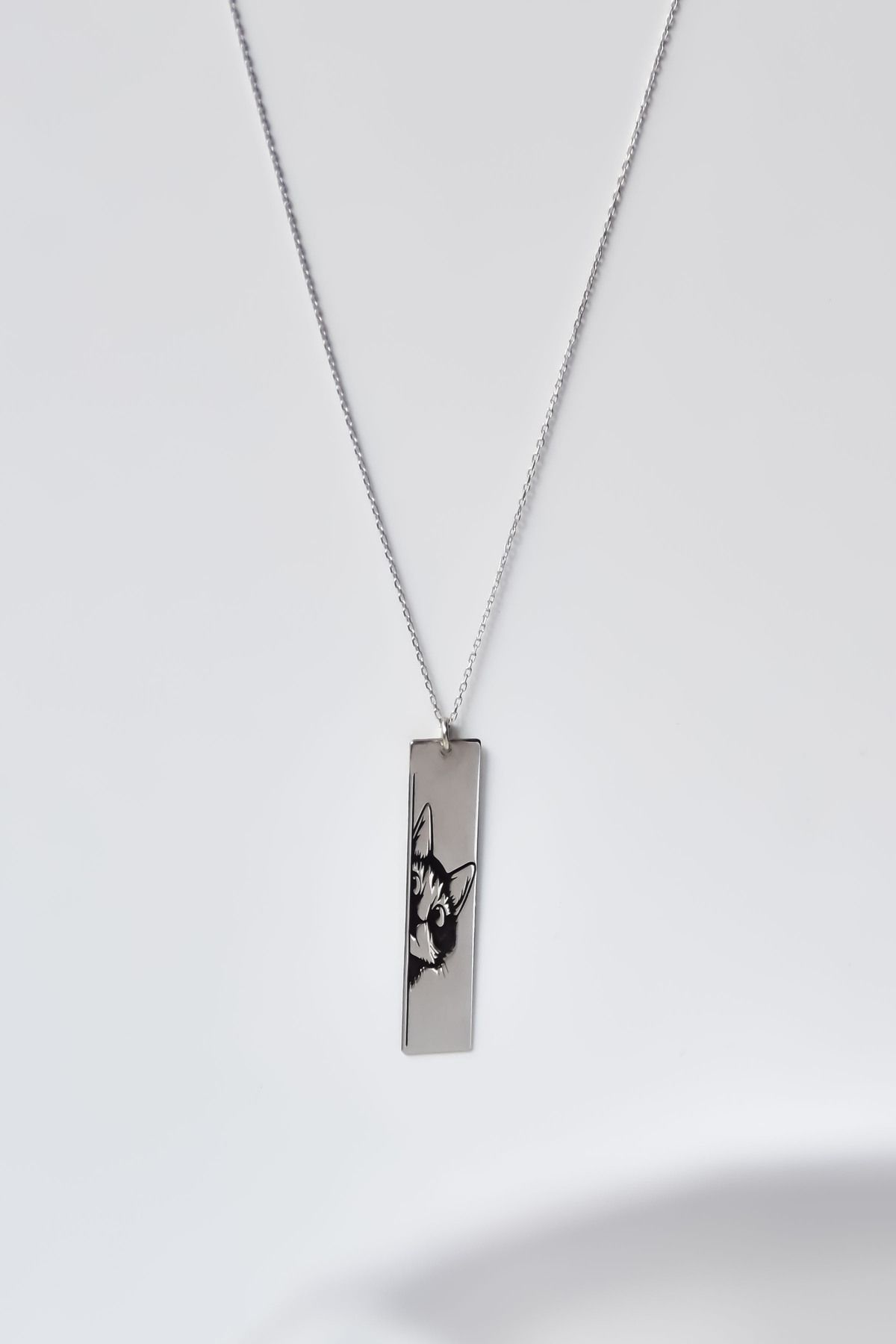 925 Ayar Gümüş Sevimli Kedi Ce Eee Plaka Kolyesi