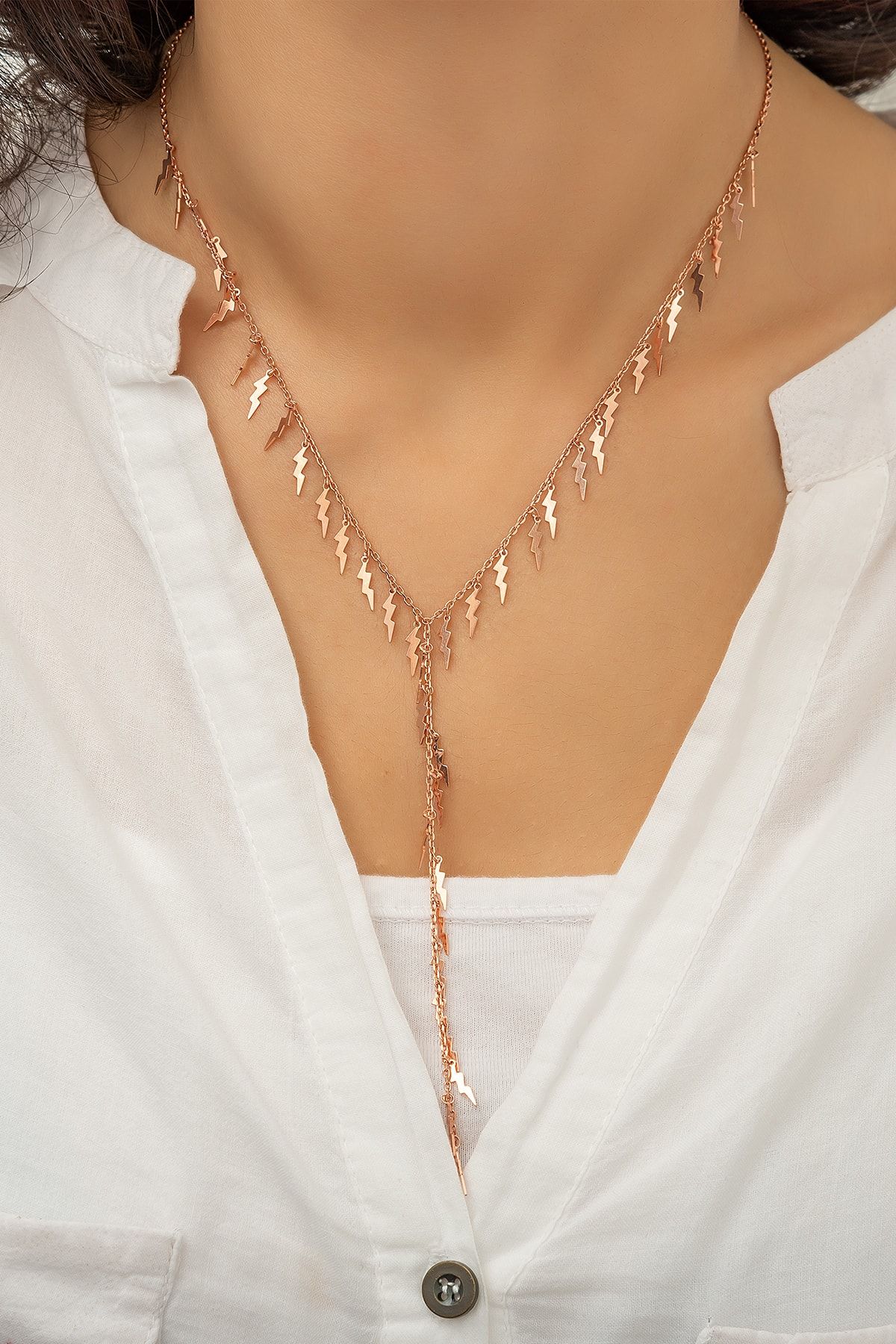 925 Ayar Gümüş Sıralı Yıldırım Kolye