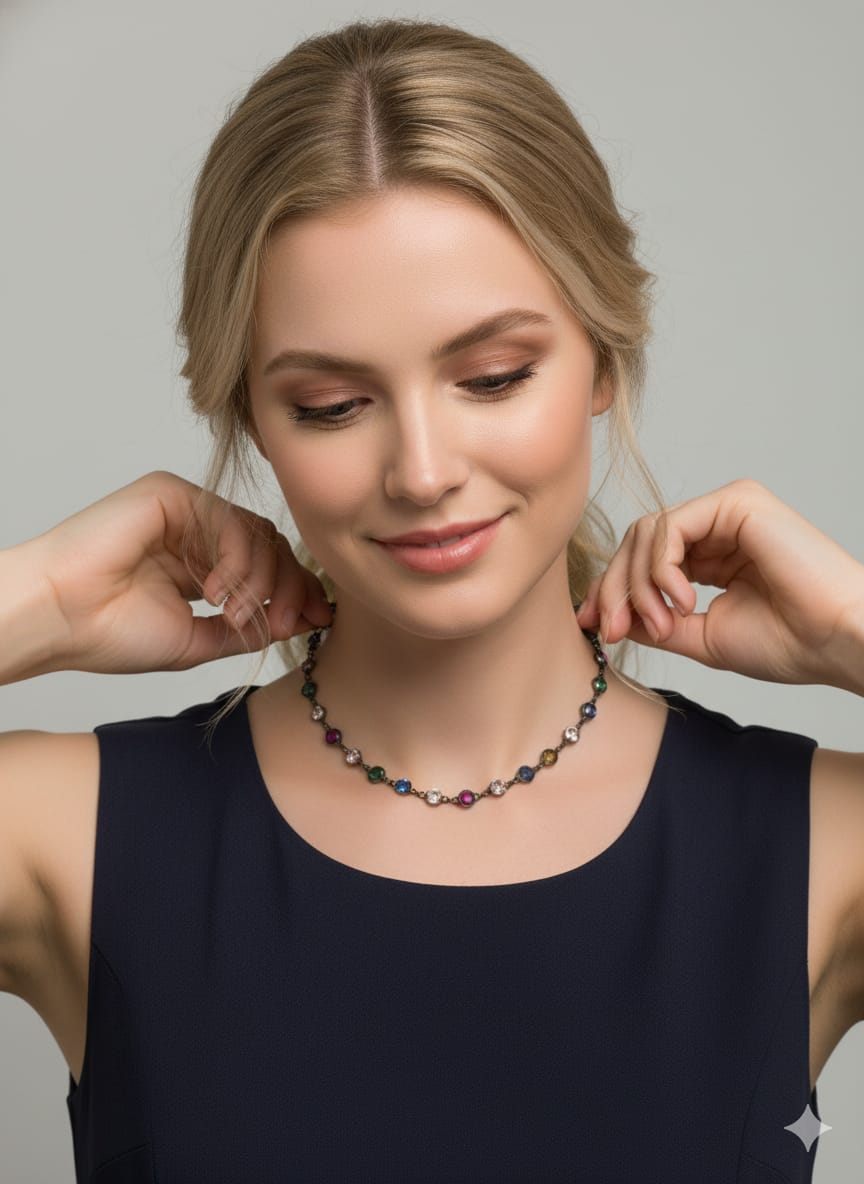 925 Ayar Gümüş Sıralı Zirkon Mix Taşlı Tiffany Kolye