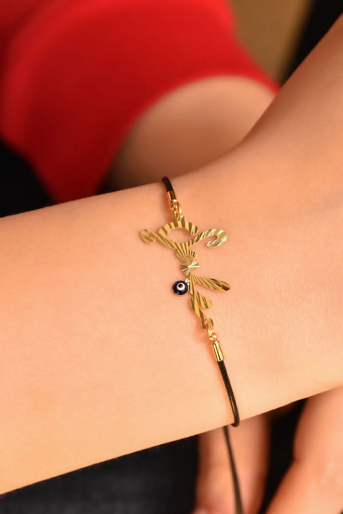 925 Ayar Gümüş Siyah Ipli Altın Kaplama Kristal Kesim Isim Asansör Bileklik