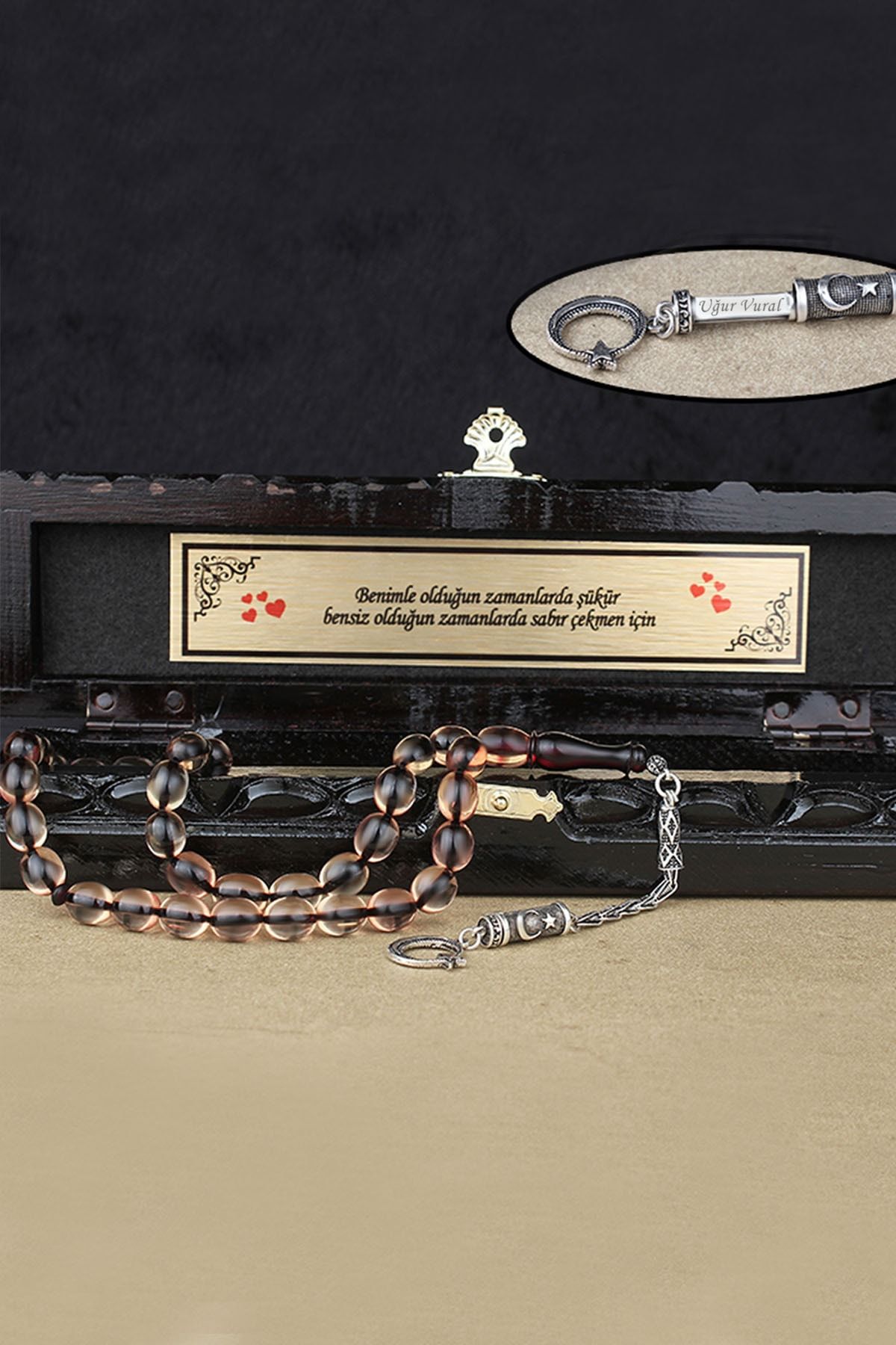 925 Ayar Gümüş Su Damlası Sıkma Kehribar Tespih