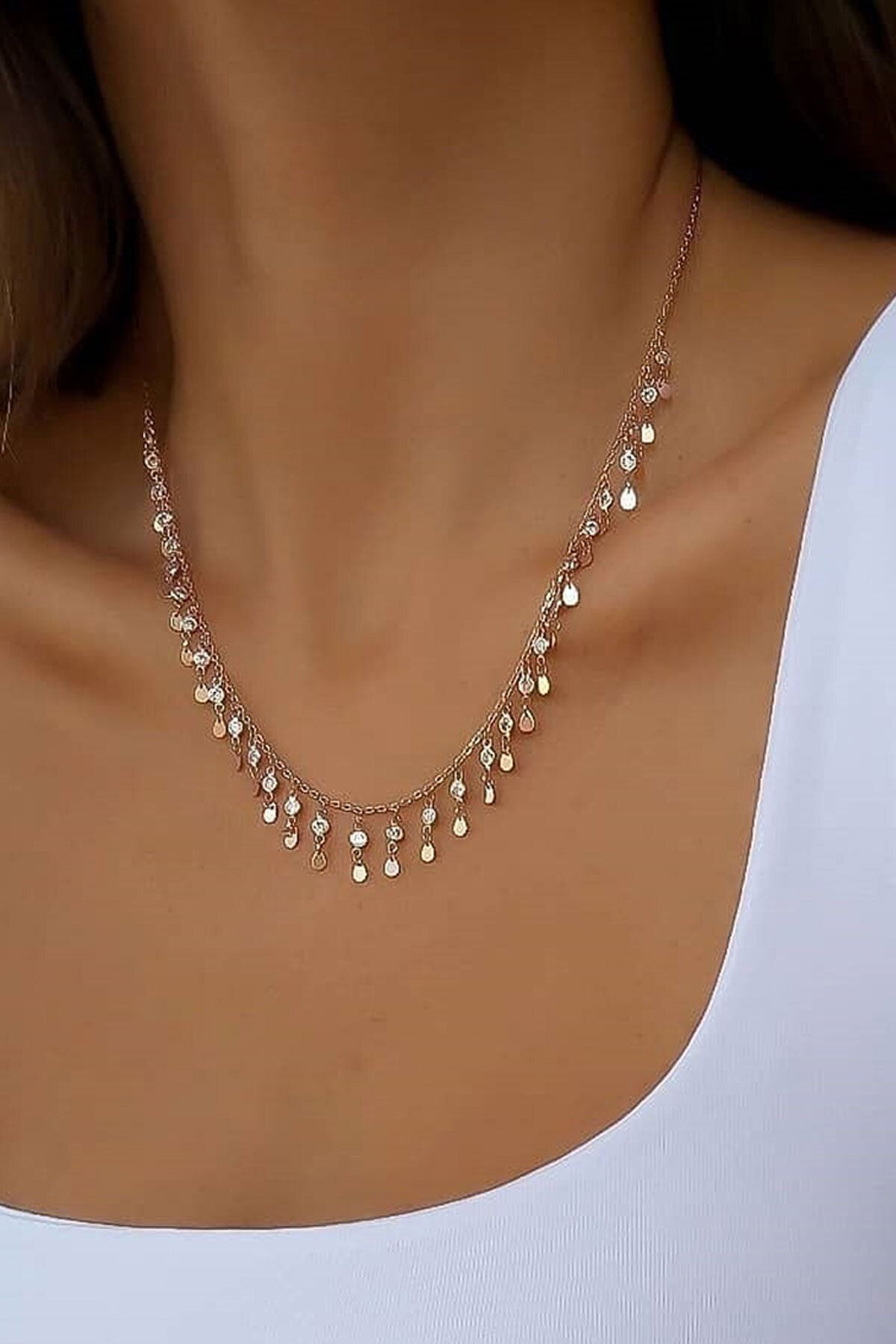 925 Ayar Gümüş Taşlı Pul Kolye