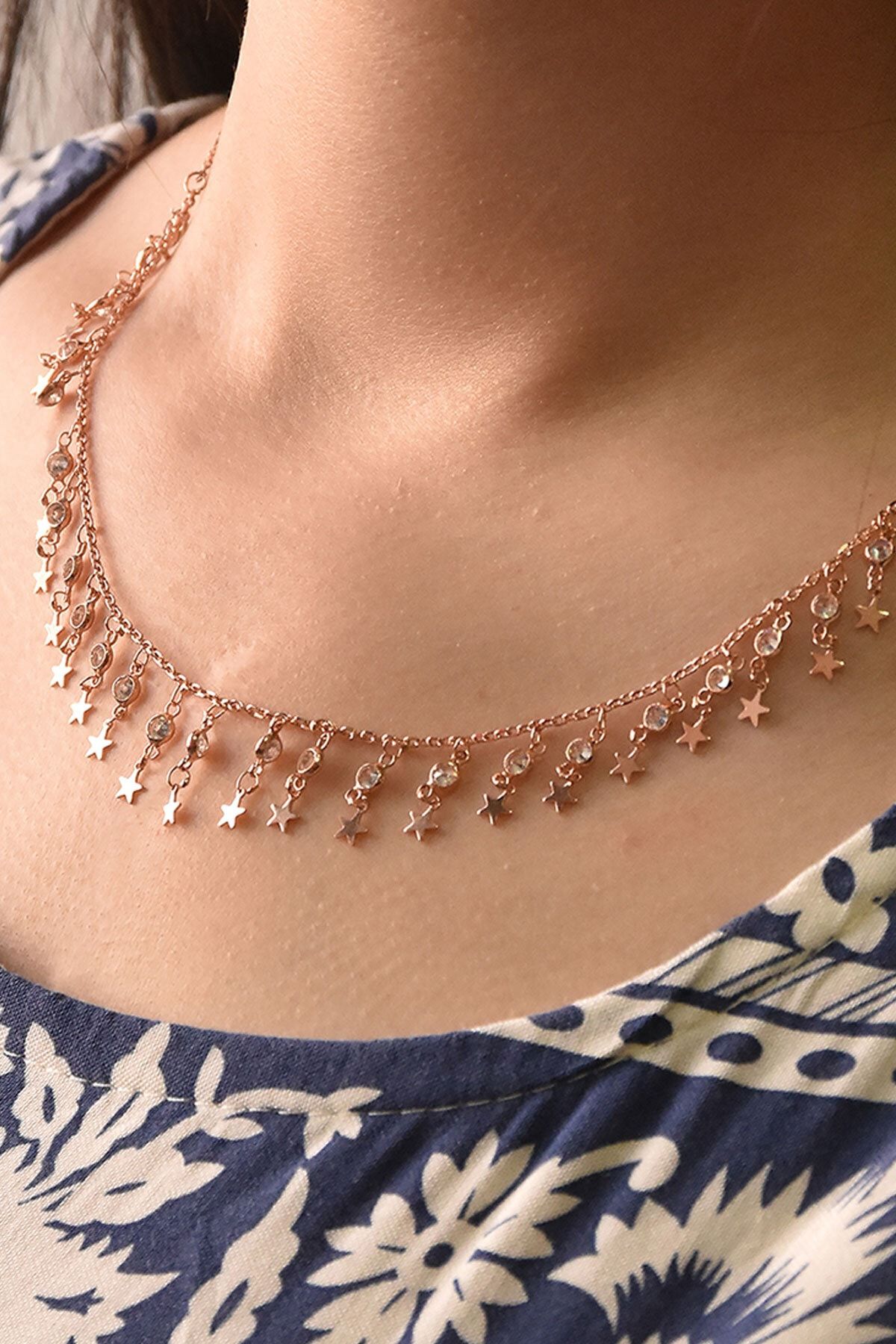 925 Ayar Gümüş Taşlı Yıldız Pul Kolye