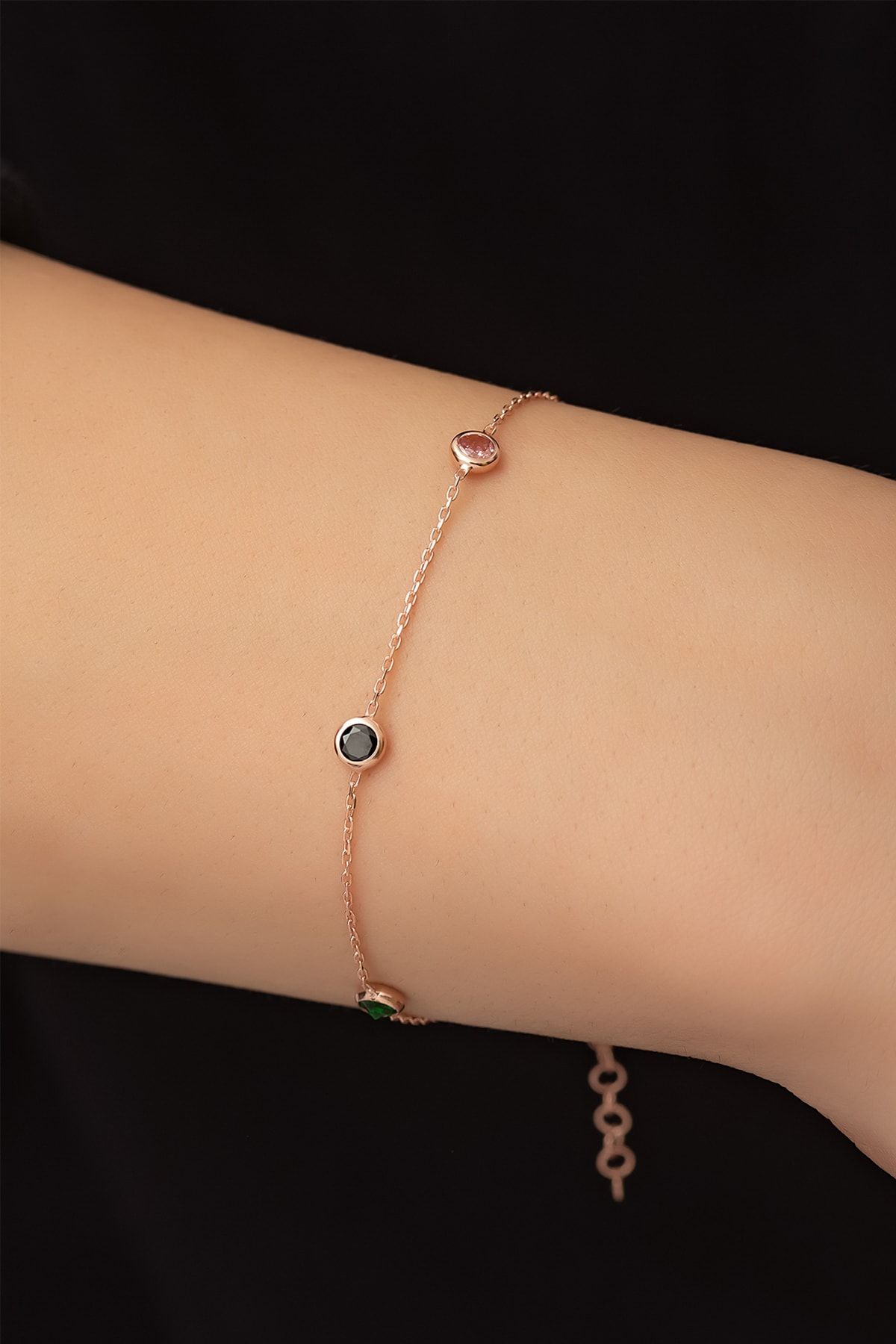 925 Ayar Gümüş Tek Sıra Doğum Taşlı Bileklik.Nano Zirkon Taşlı.doğum taşlı bileklik Rose Altın.Rodaj Renk Seçeneğiyle Kişiye Özel Bileklik