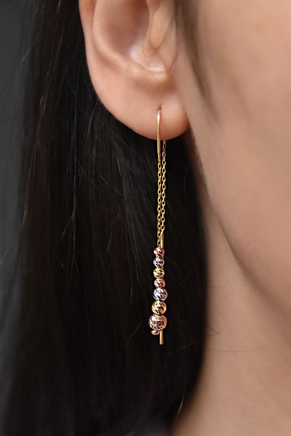 925 Ayar Gümüş Tekli Dorika Top Zincir Küpe