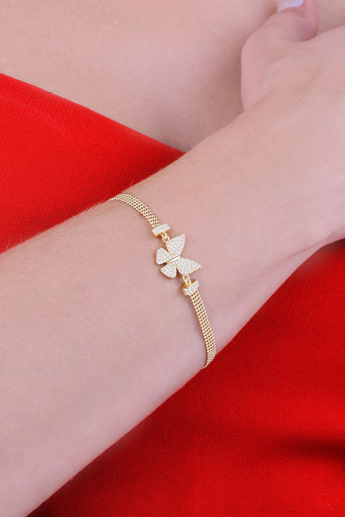 925 Ayar Gümüş Toplu Altın Kaplama Kelebek Bileklik