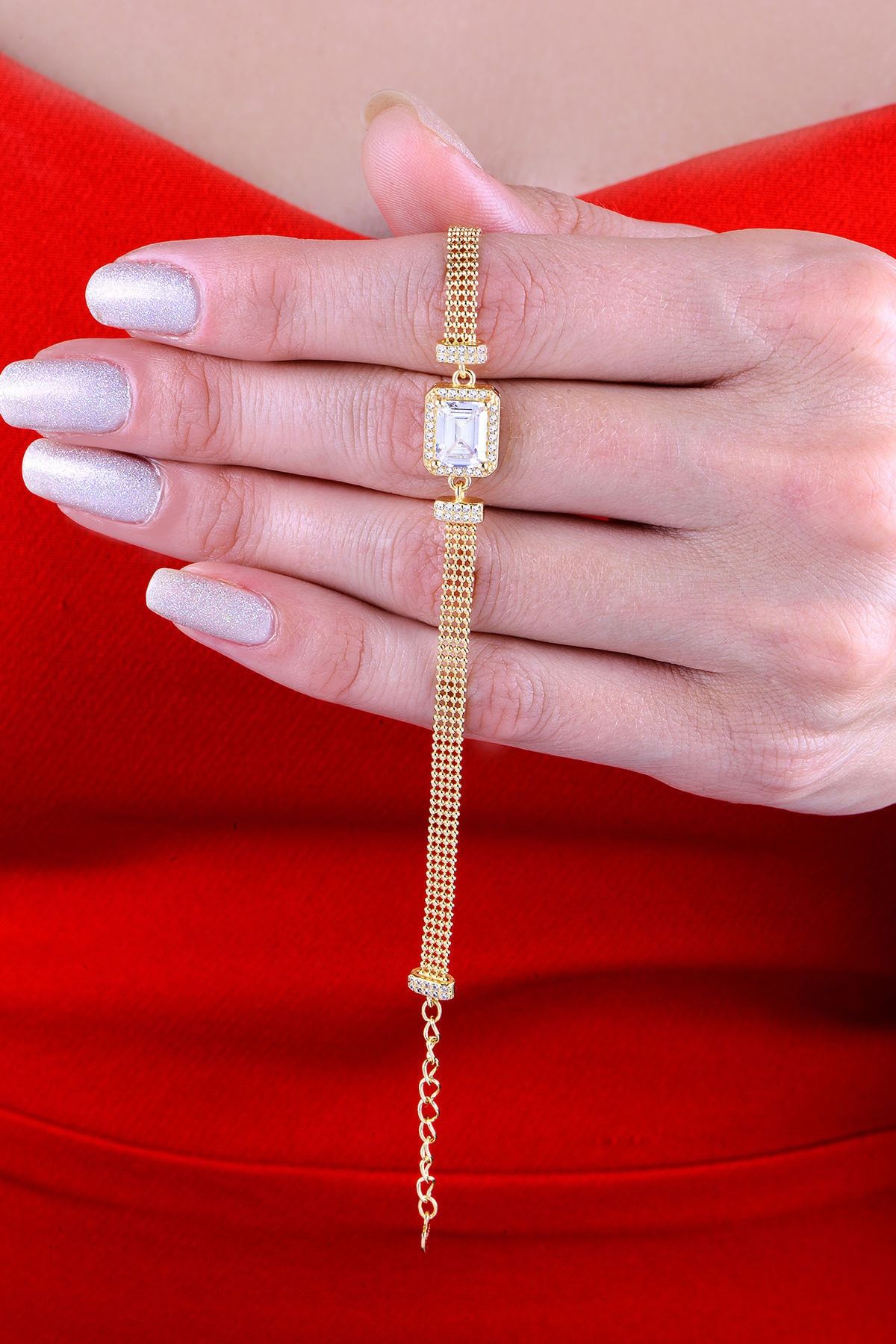 925 Ayar Gümüş Toplu Rodyum Kaplama Baget Taşlı Bileklik