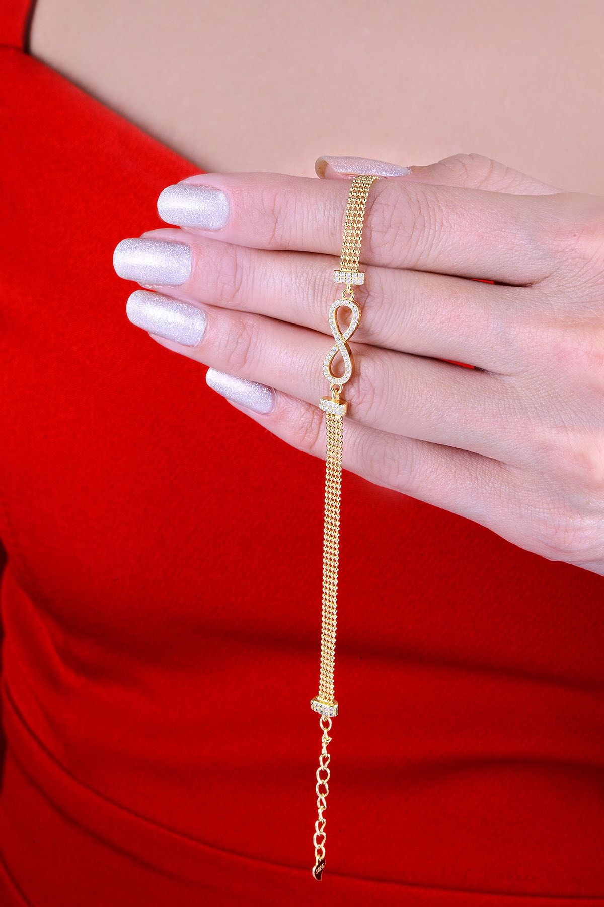 925 Ayar Gümüş Toplu Rose Kaplama Sonsuzluk Bileklik