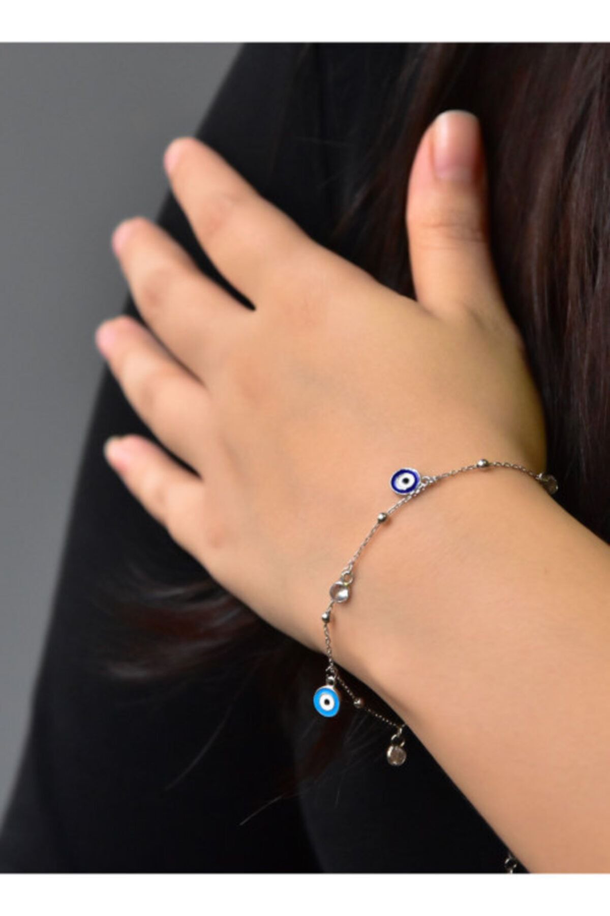 925 Ayar Gümüş Turkuaz Ve Lacivert Göz Mineli Bileklik