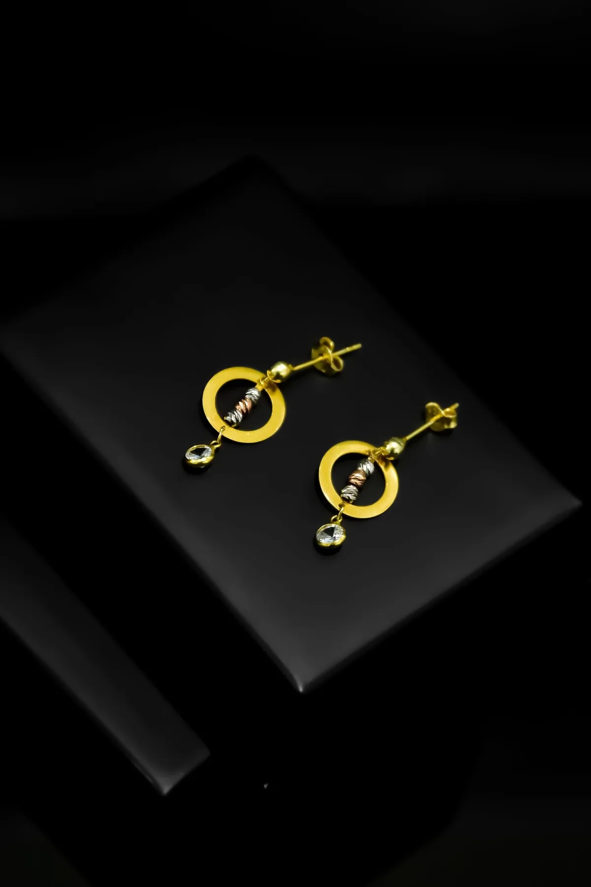 925 Ayar Gümüş Üç Renk Dorika Toplu Çember Çivili Küpe