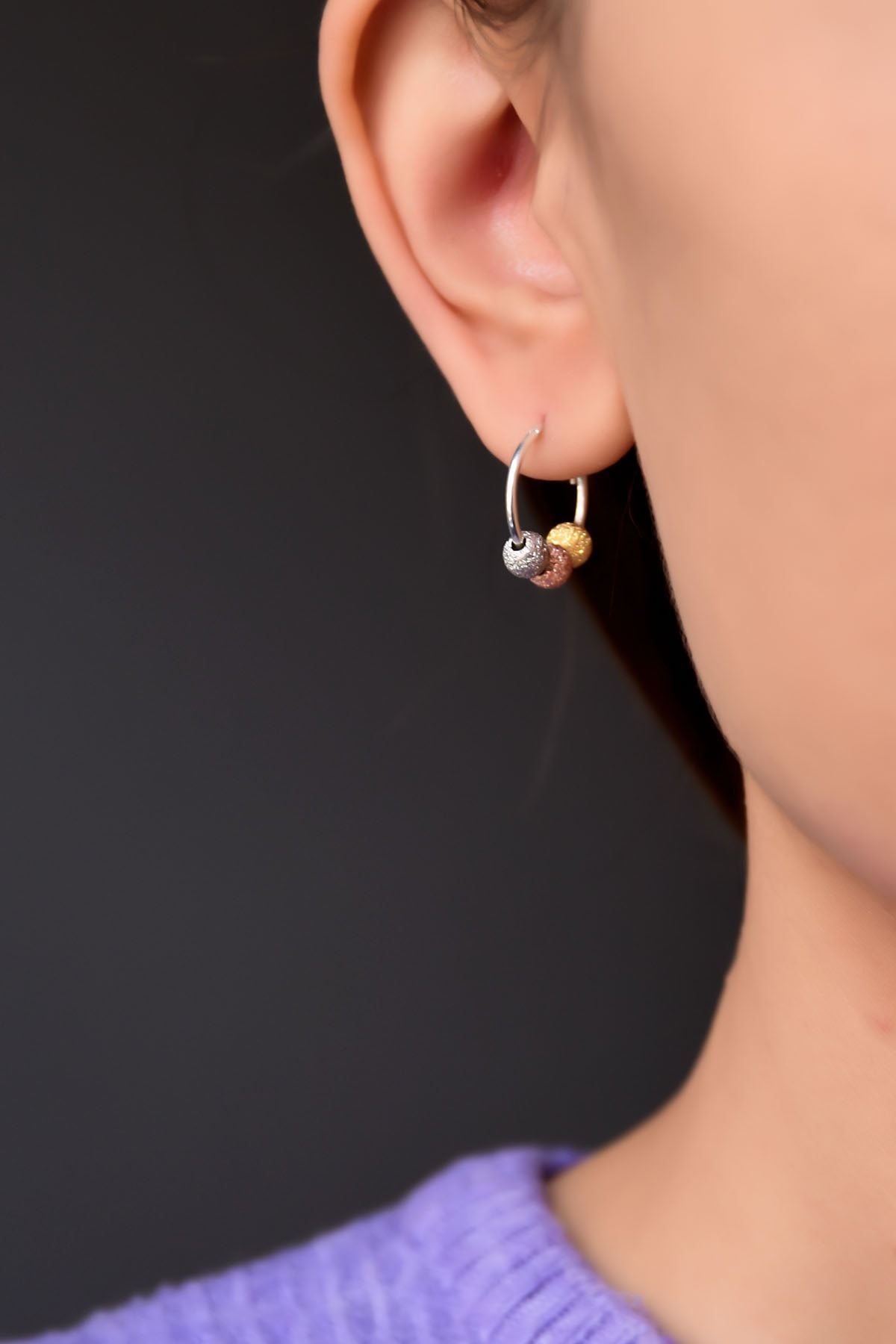 925 Ayar Gümüş Üç Renk Dorika Toplu Halka Küpe