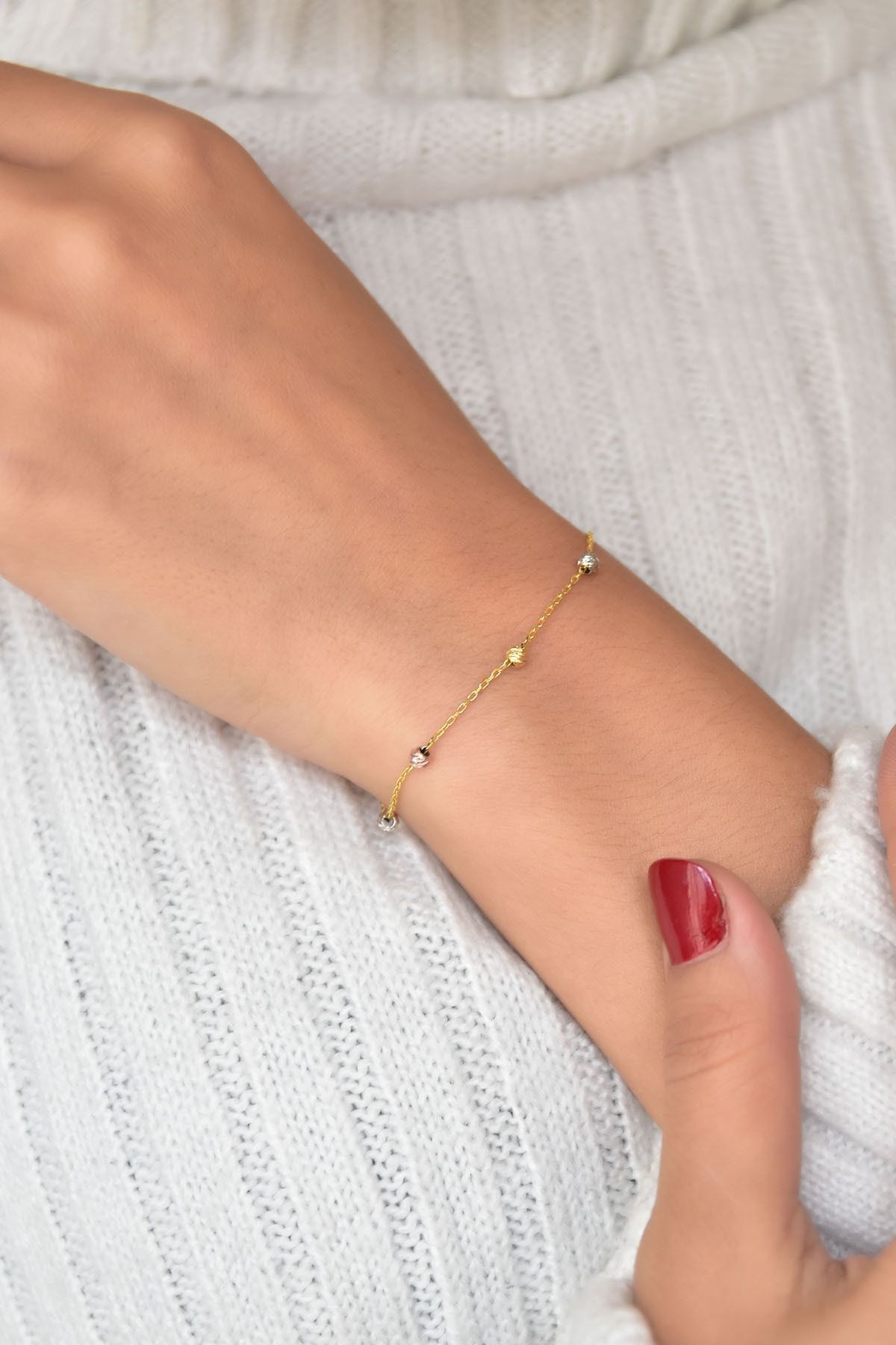 925 Ayar Gümüş Üç Renk Dorika Toplu Kadın Bileklik