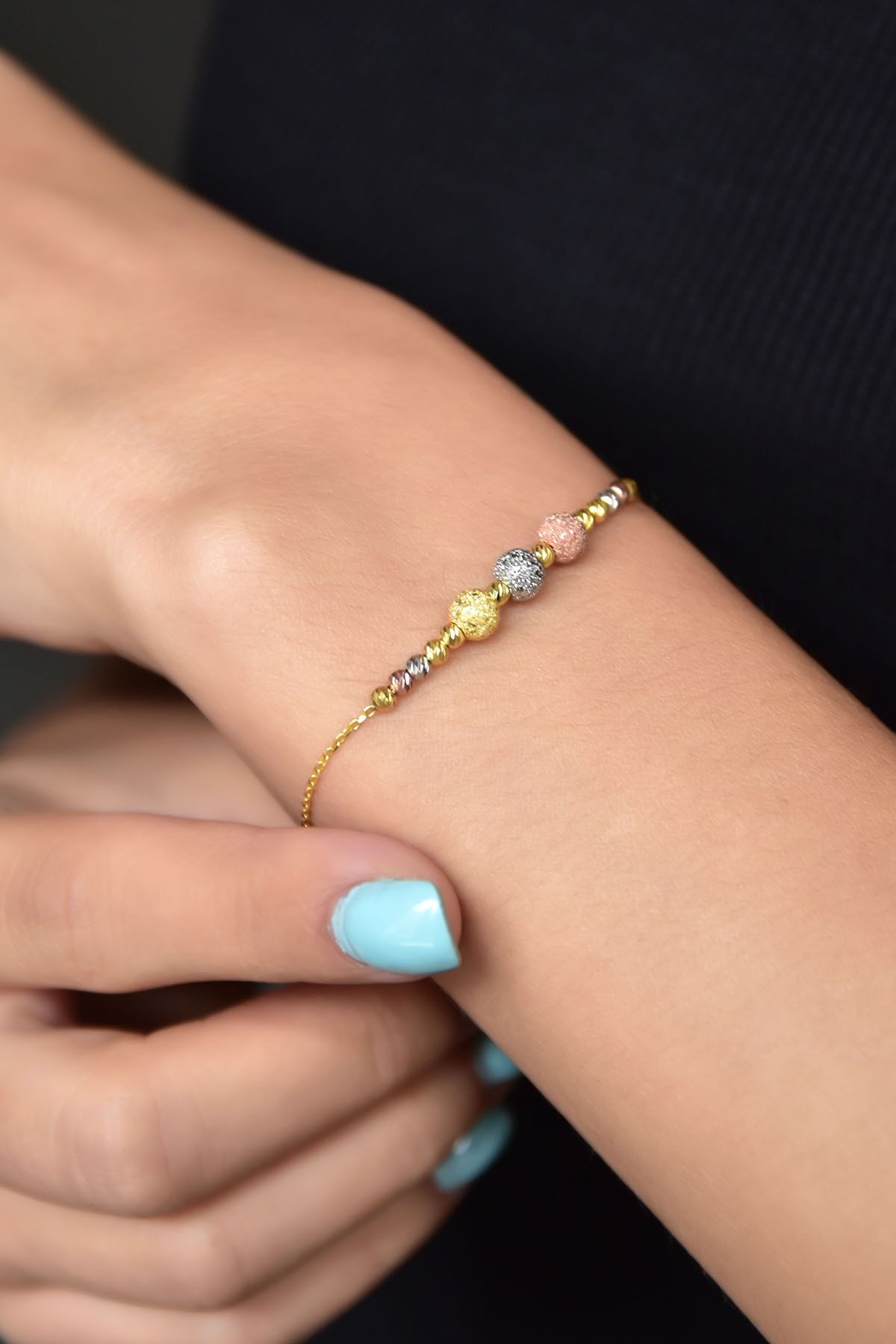 925 Ayar Gümüş Üç Renk Dorika Toplu Sim Kadın Bileklik