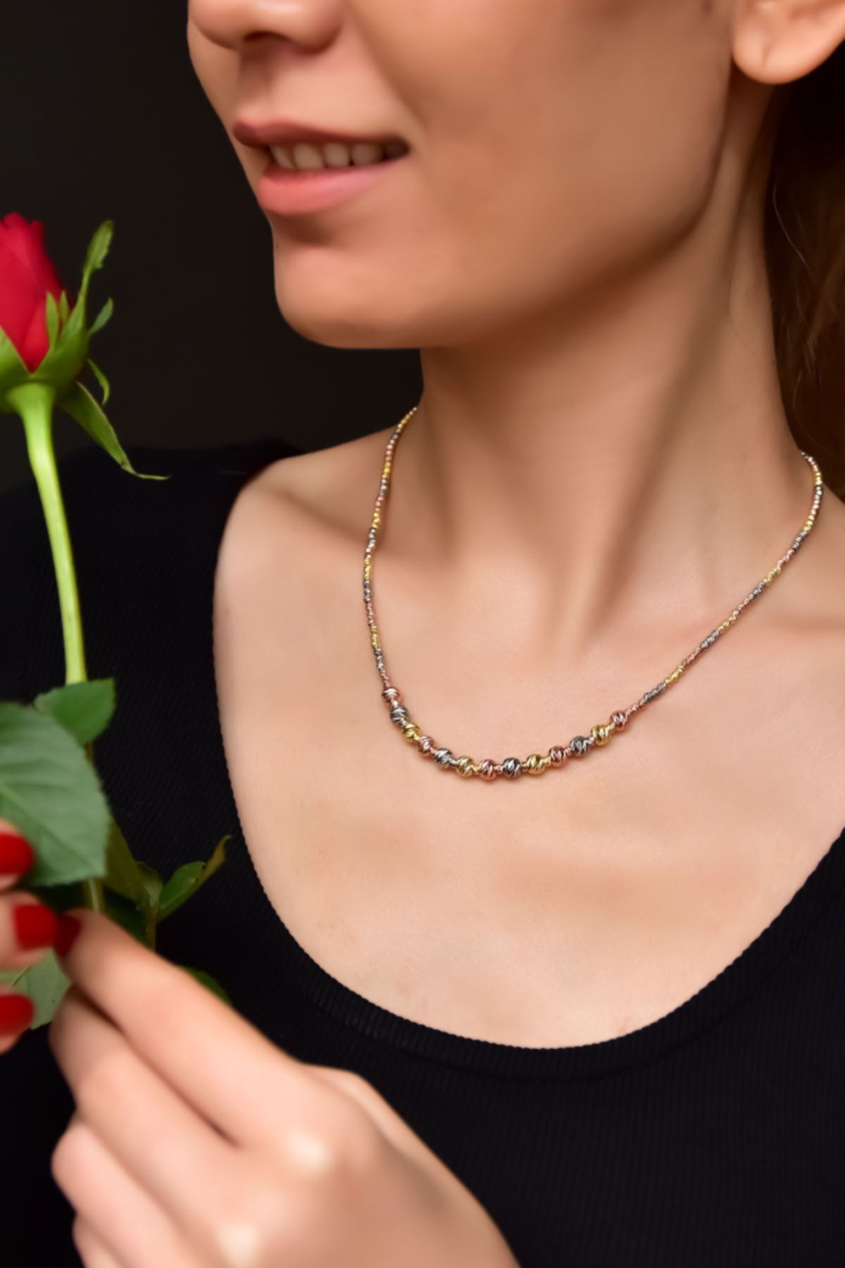 925 Ayar Gümüş Üç Renk Iki Boy Dorika Toplu Kolye