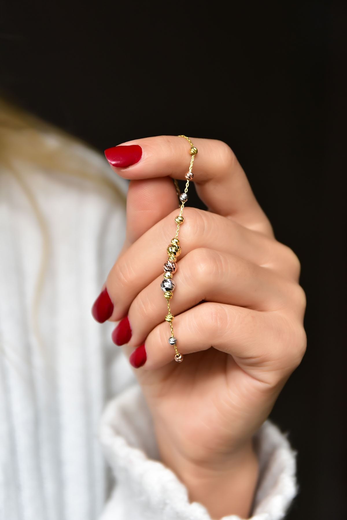 925 Ayar Gümüş Üç Renk Kaplama Dorika Top Kadın Bileklik Uvps200521