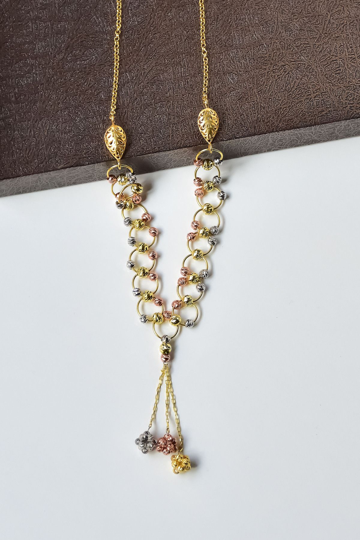 925 Ayar Gümüş Üç Renk Kaplama Fantesi Dorika Toplu Gerdanlık Kolye