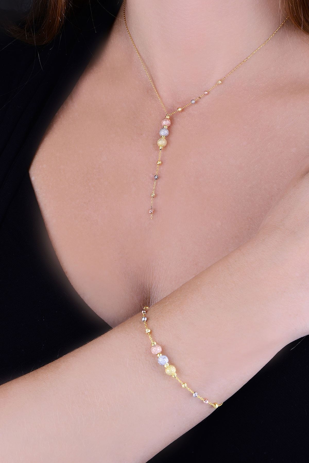 925 Ayar Gümüş Üç Renk Sim Dorika Toplu Kolye Bileklik Set