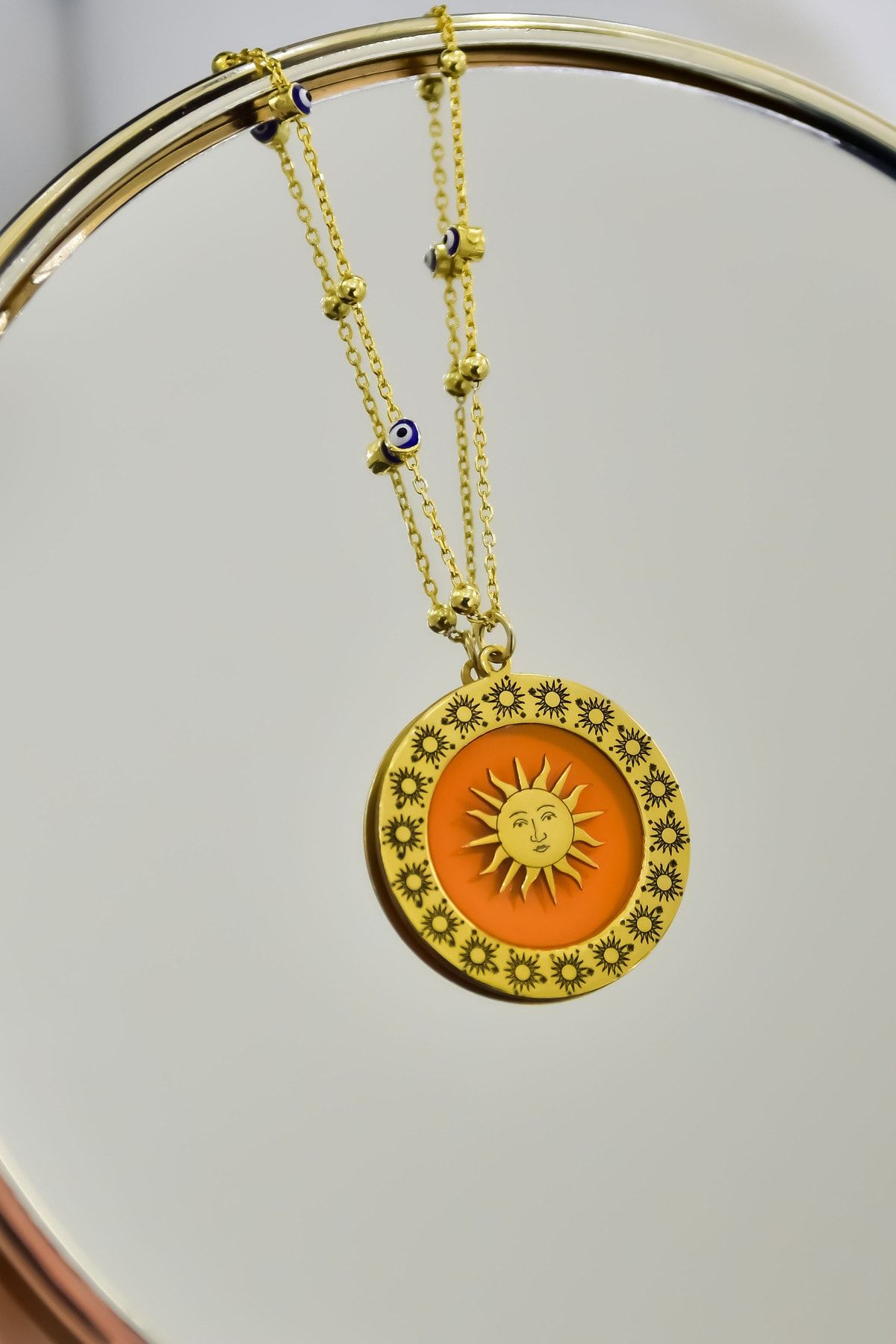 925 Ayar Gümüş Yunan Mitolojisi Helios, Güneş Tanrısı, Hayat Işığı Nazar Mineli Zincir Kolyesi