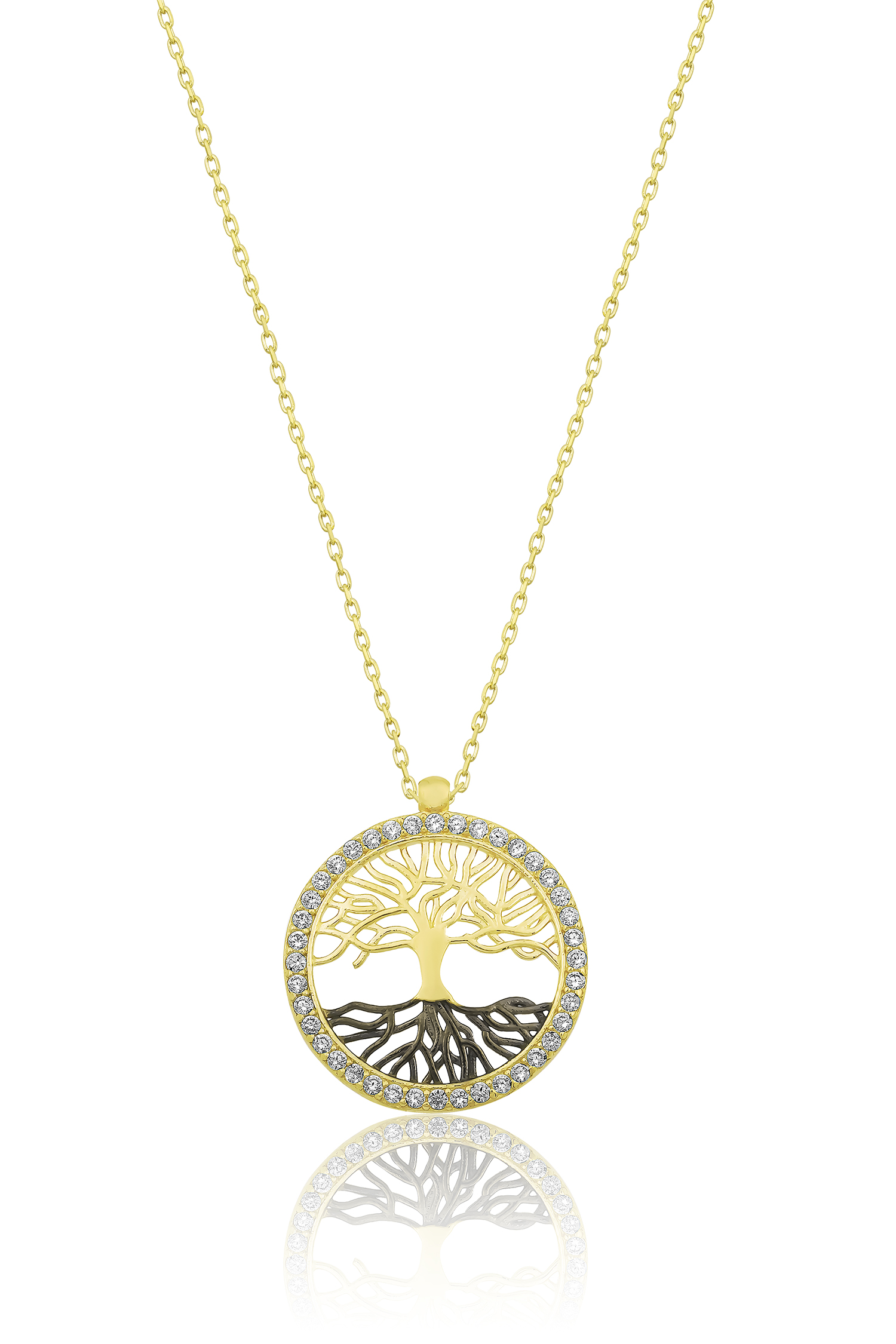 925 Ayar Gümüş Zirkon Taşlı Altın Kaplama Hayat Ağacı Kolye