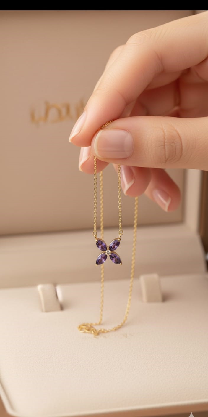 925 Ayar Gümüş Zirkon Taşlı doğum taşı Plumeria Kolye.rose.gold.rodaj