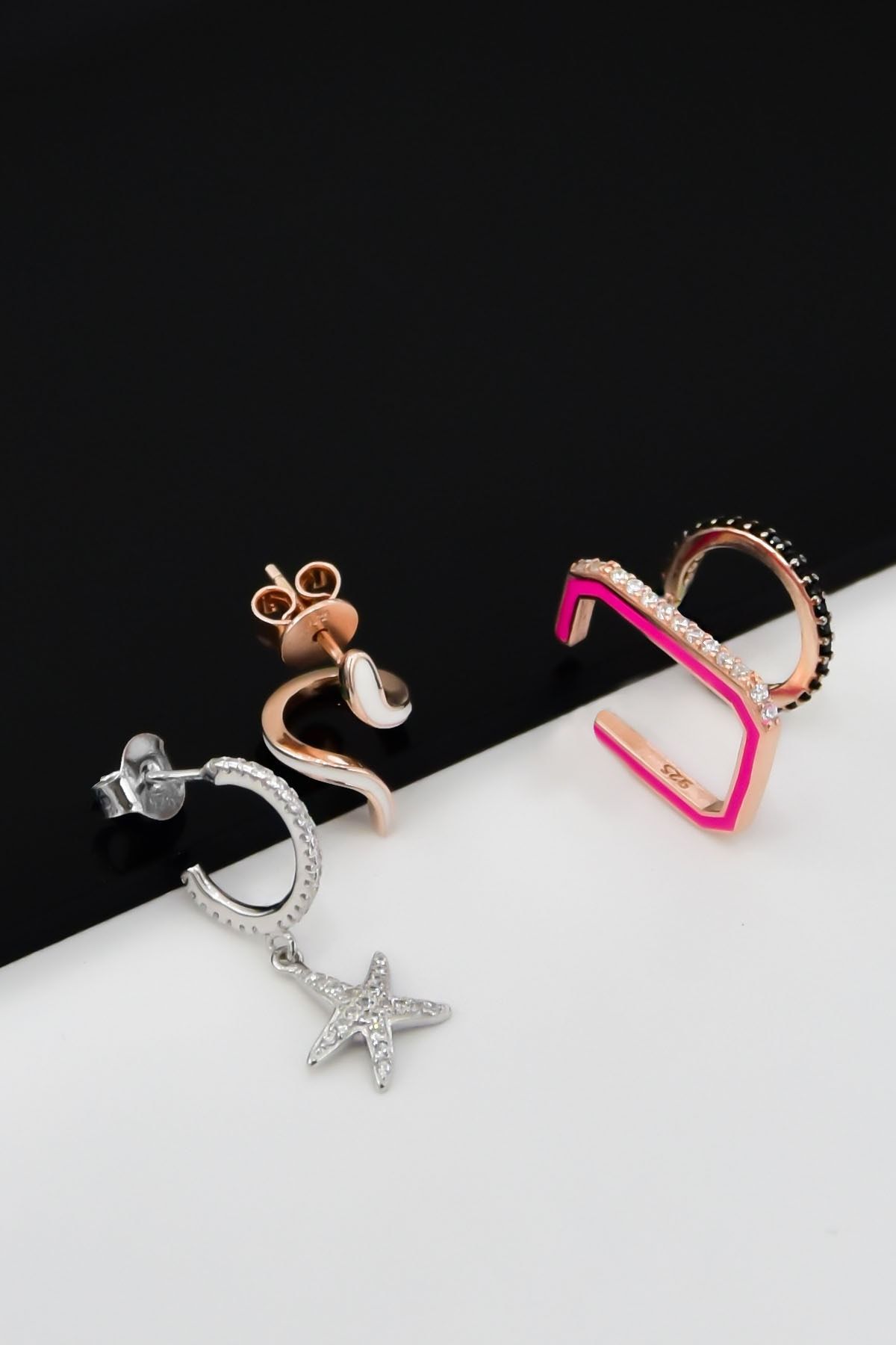 925 Ayar Gümüş Zirkon Taşlı Mineli Çoklu Fantezi Küpe