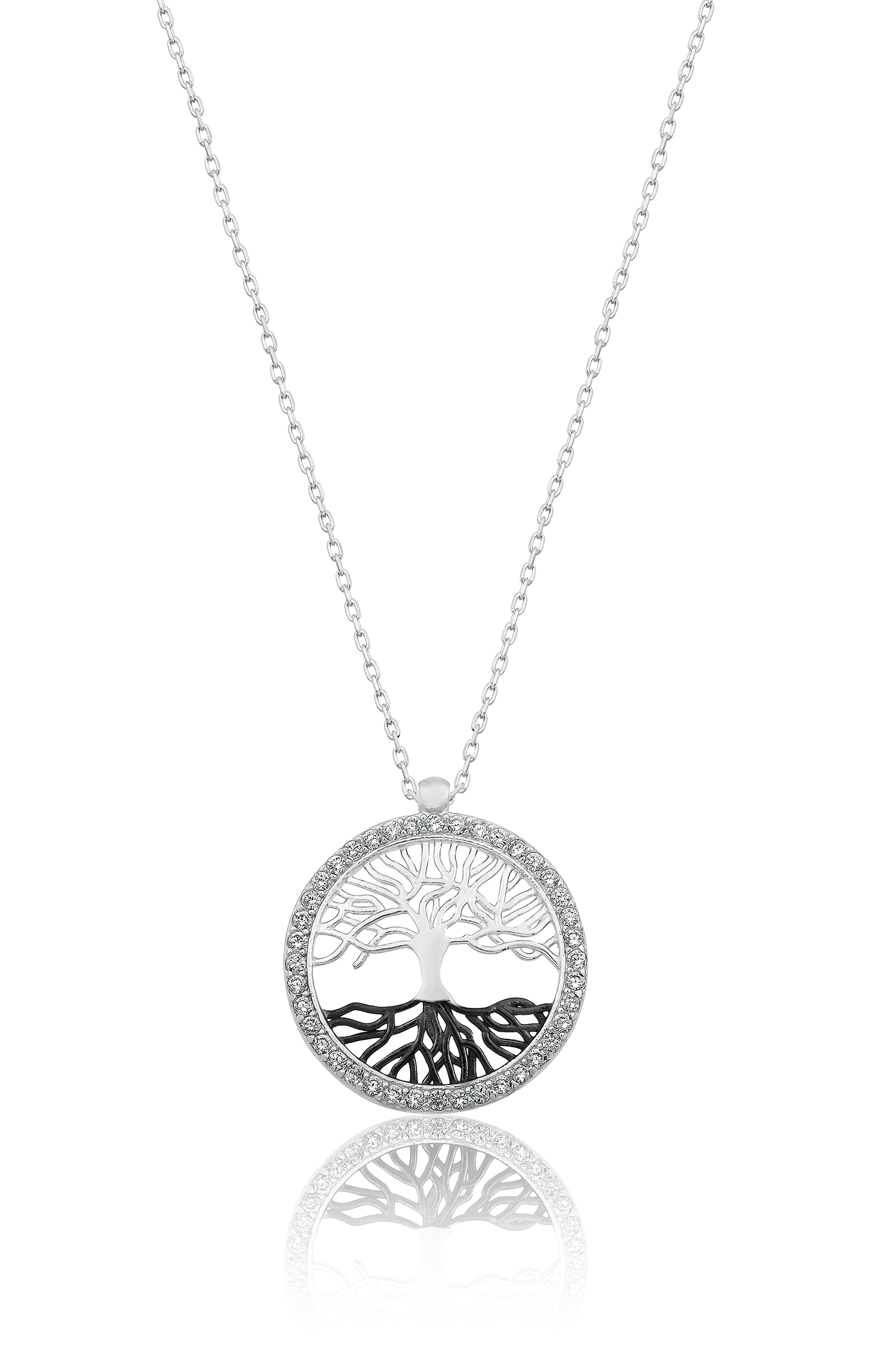 925 Ayar Gümüş Zirkon Taşlı Rodyum Kaplama Hayat Ağacı Kolye