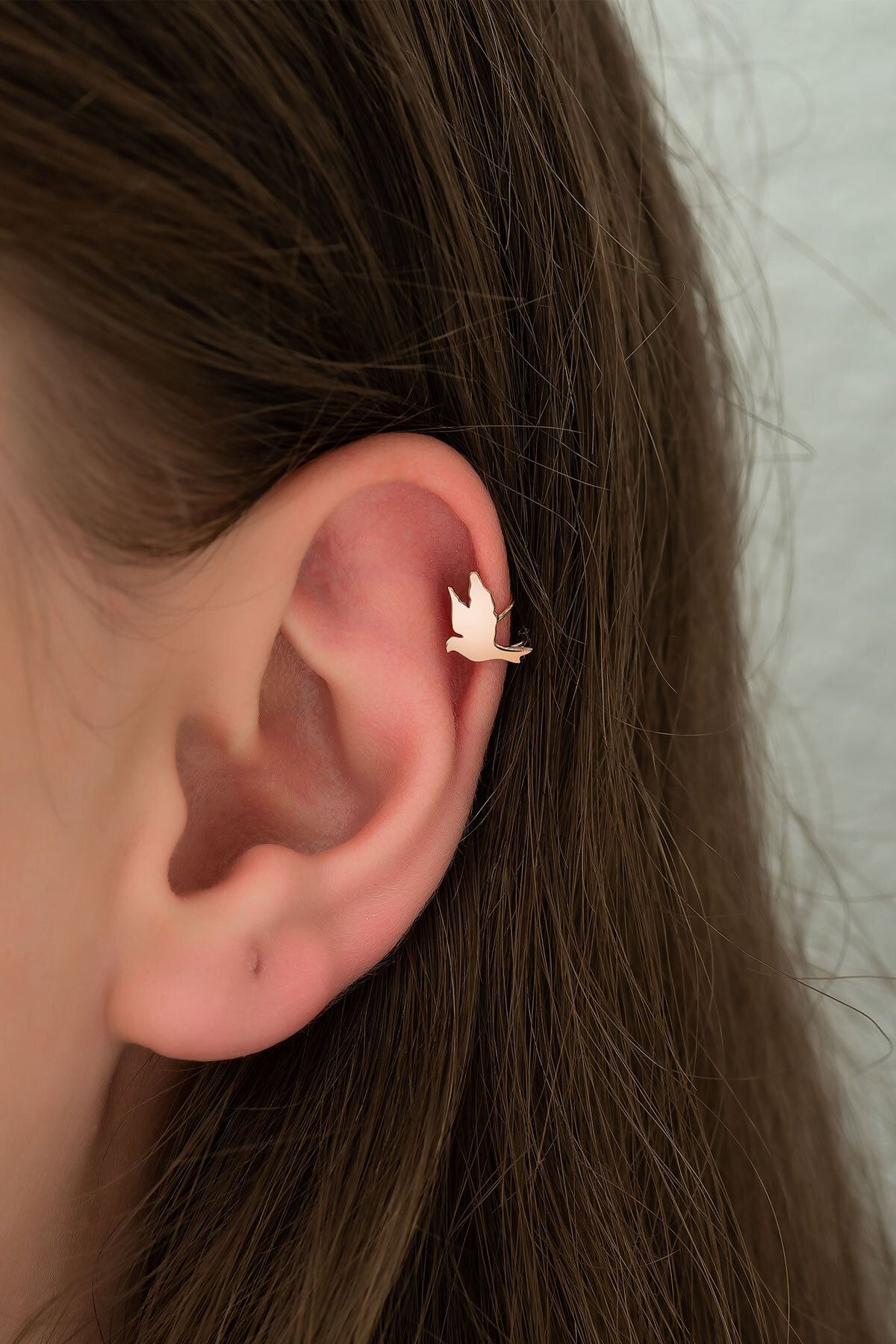 925 Ayar Güvercin Modeli Kıkırdak Gümüş Küpe Rose Altın