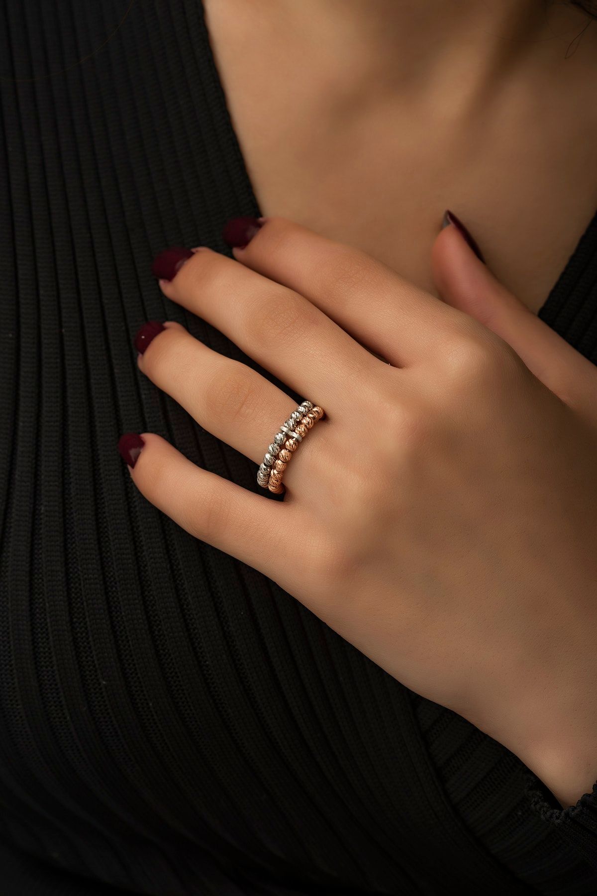 925 Ayar Iki Sıra Ayarlanabilir Dorica Toplu Gümüş Yüzük