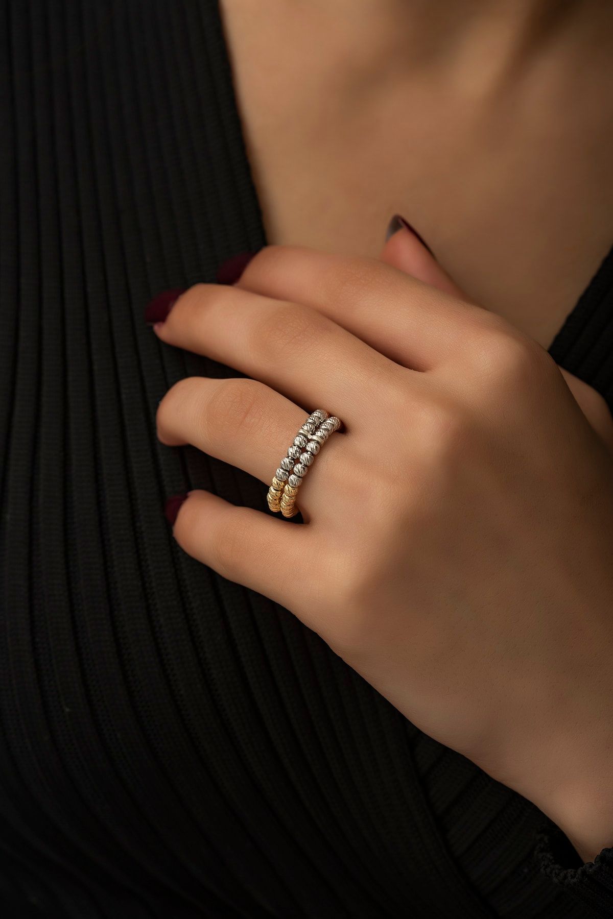 925 Ayar Iki Sıra Ayarlanabilir Dorica Toplu Gümüş Yüzük