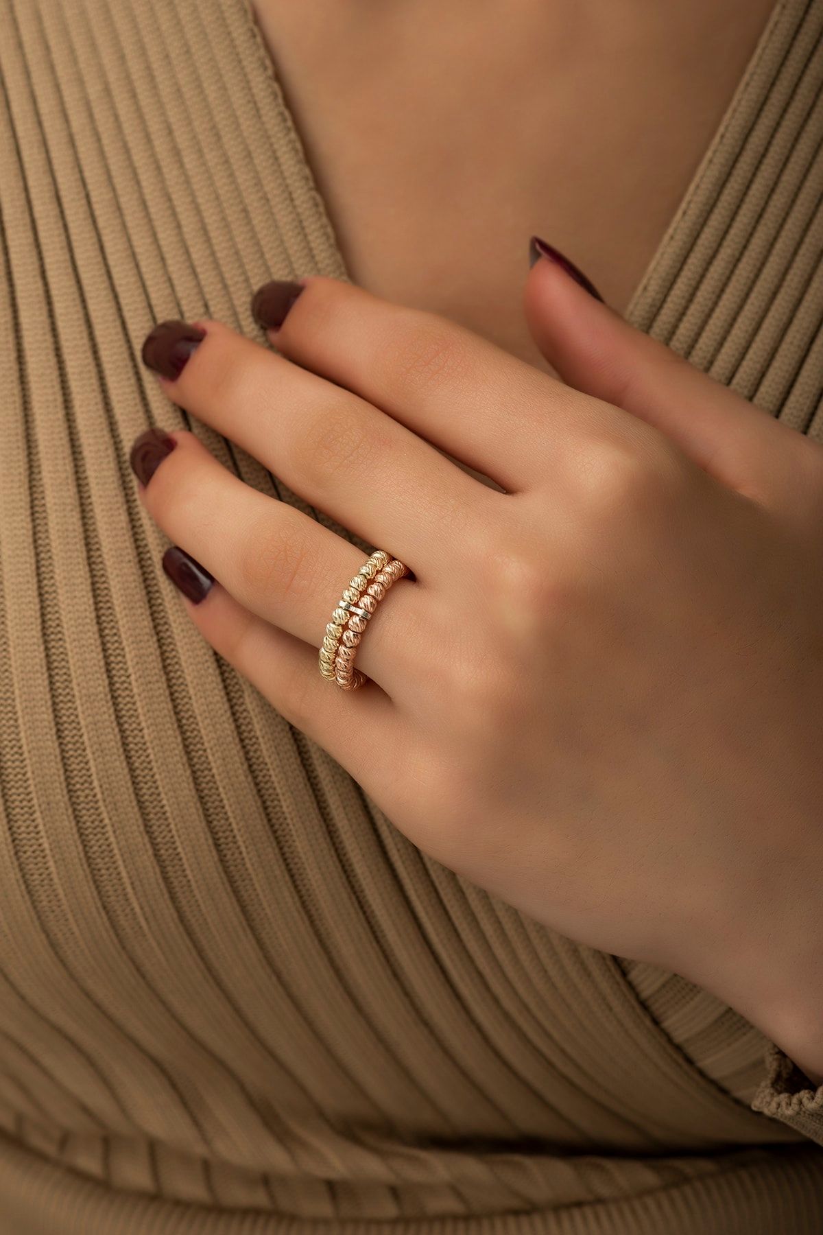 925 Ayar İki Sıra Ayarlanabilir Dorica Toplu Gümüş Yüzük