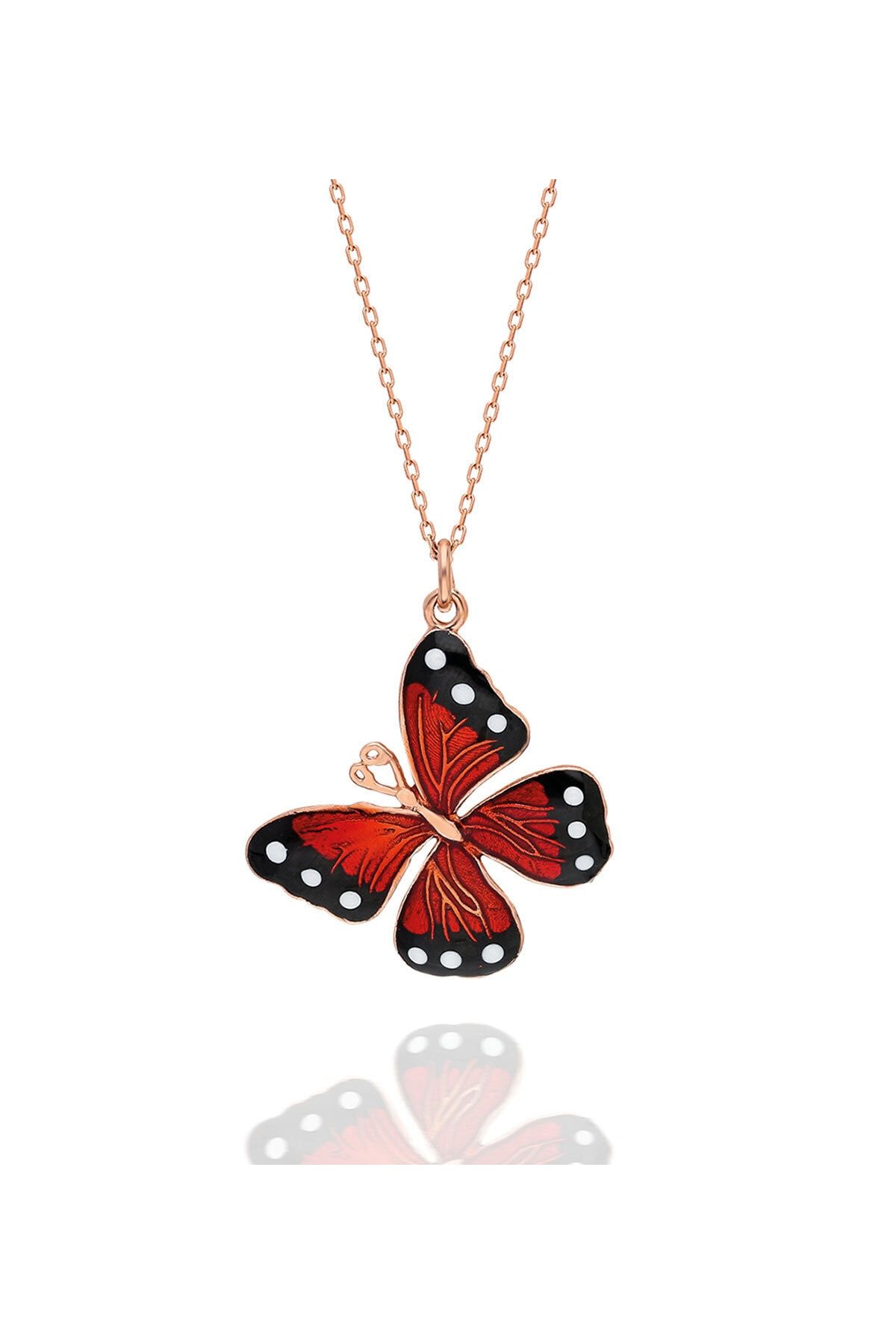 925 Ayar Kırmızı Gümüş Kelebek Kolye