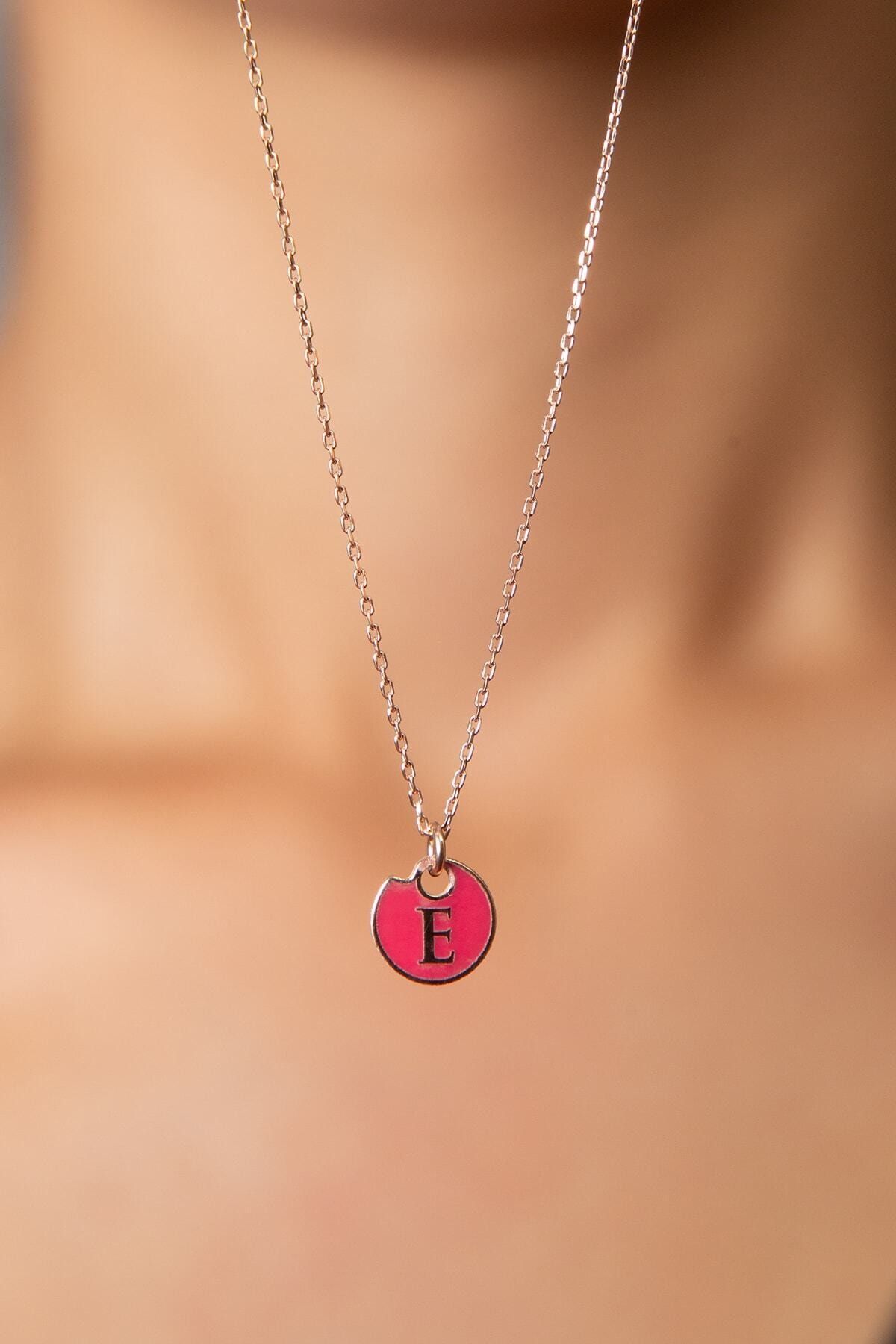 925 Ayar Mineli E Harfi Gümüş Kolye