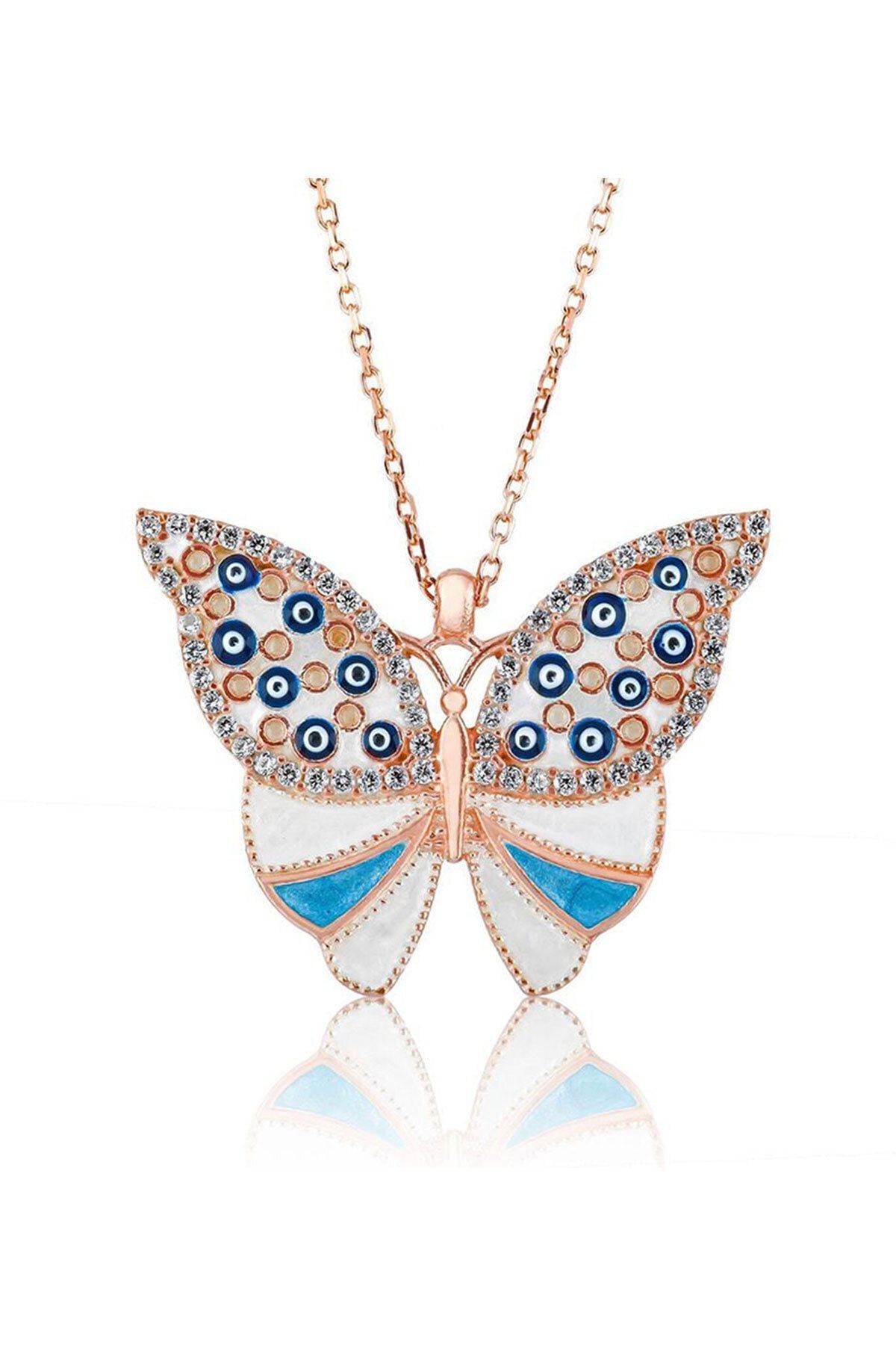 925 Ayar Mineli Gümüş Kelebek Kolye