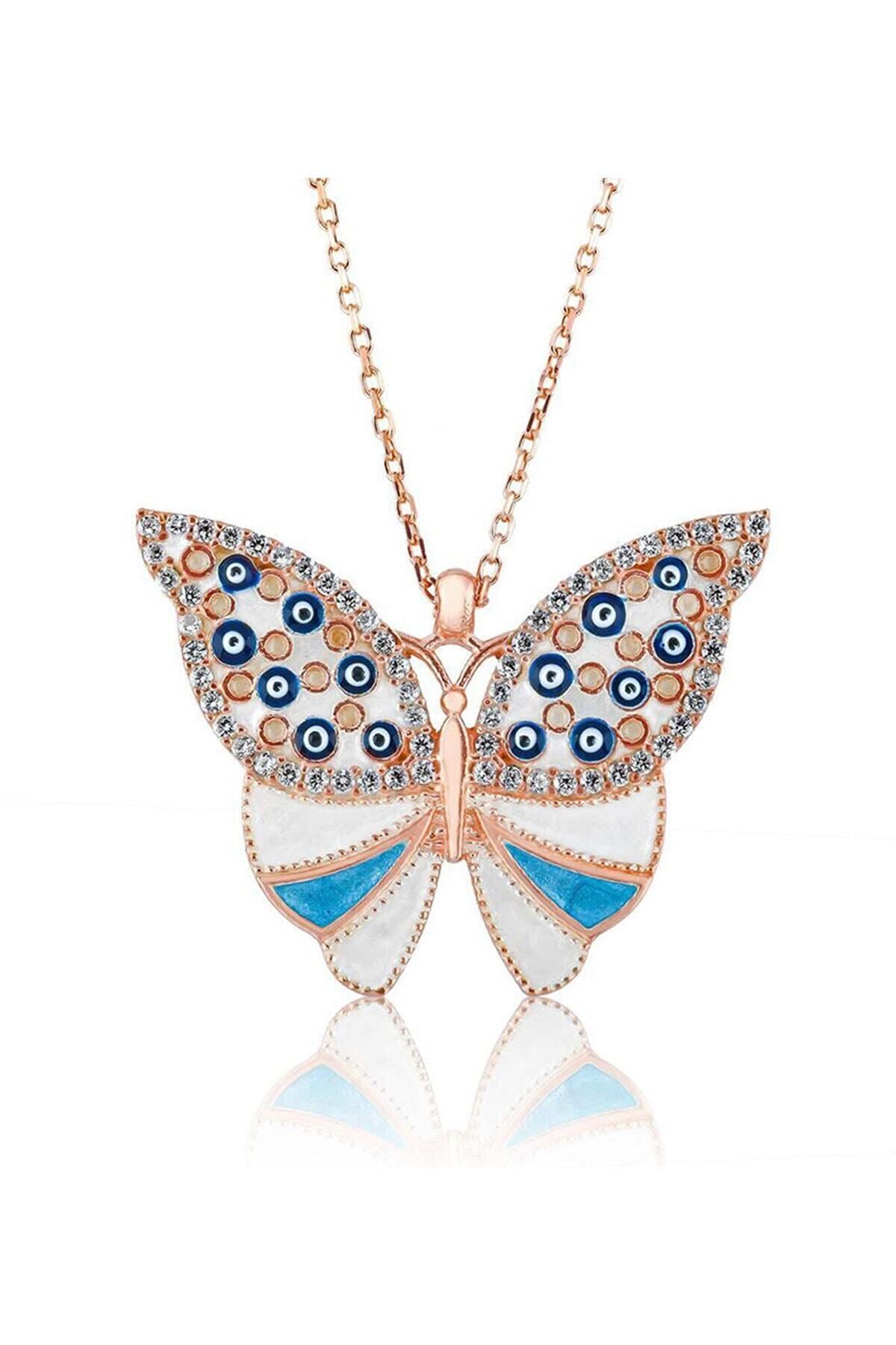 925 Ayar Mineli Gümüş Kelebek Kolye