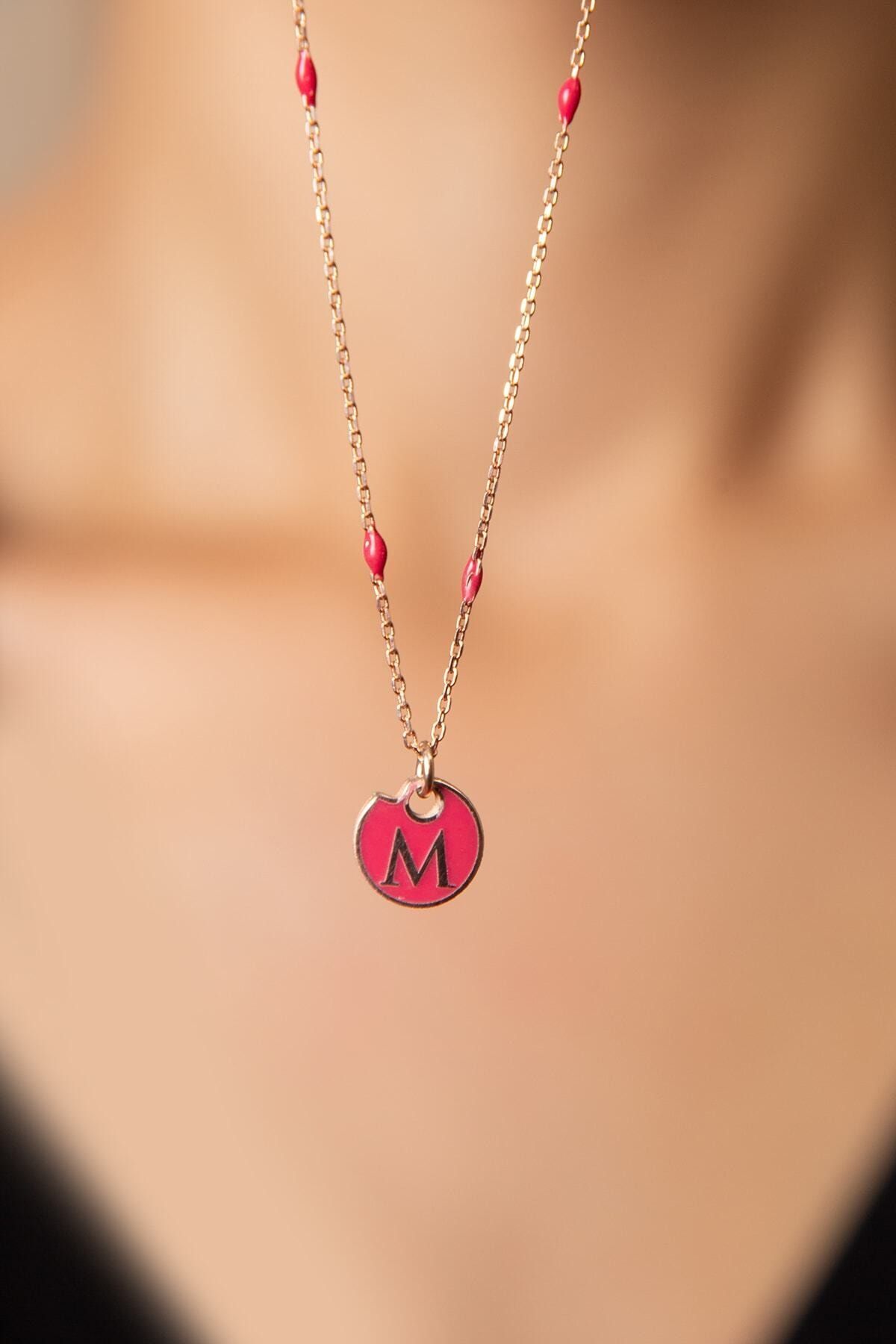 925 Ayar Mineli M Harfi Gümüş Kolye
