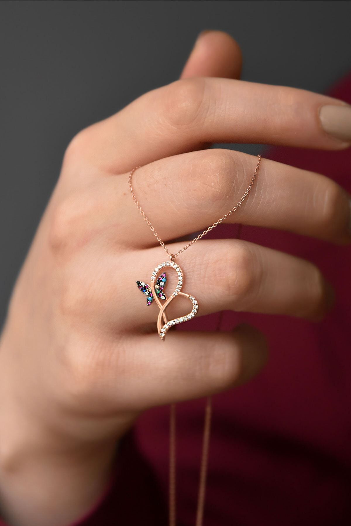 925 Ayar Mix Zirkon Taşlı Kalp Sonsuzluk Gümüş Kolye