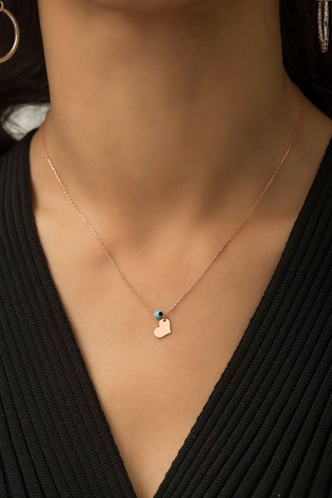 925 Ayar Nazar Boncuklu Gümüş Kalp Kolye